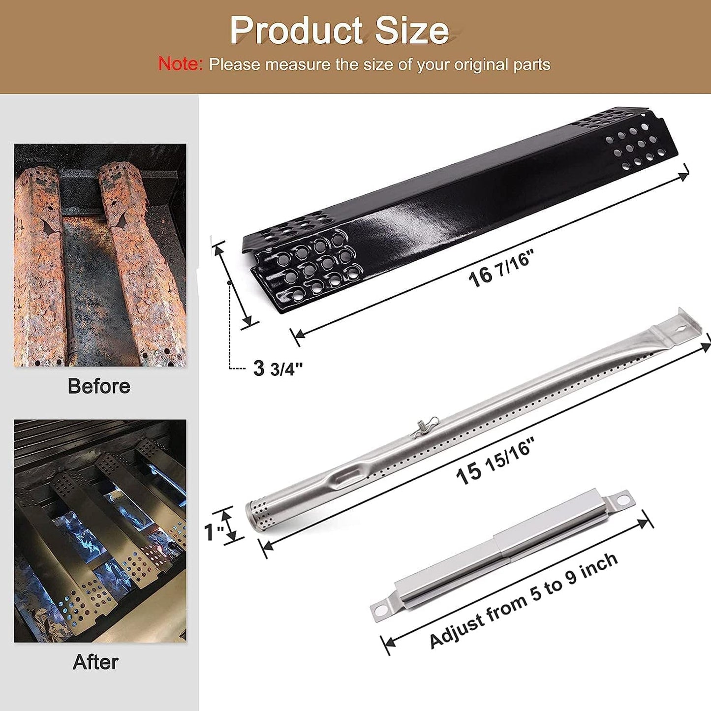 Criditpid BBQ Replacement Parts for Master Chef G45308, G45311, G45301, G45303, G45309 Models. Barbecue Heat Shields, BBQ Burner Tubes and Crossover Tubes Kit for Master Chef.
