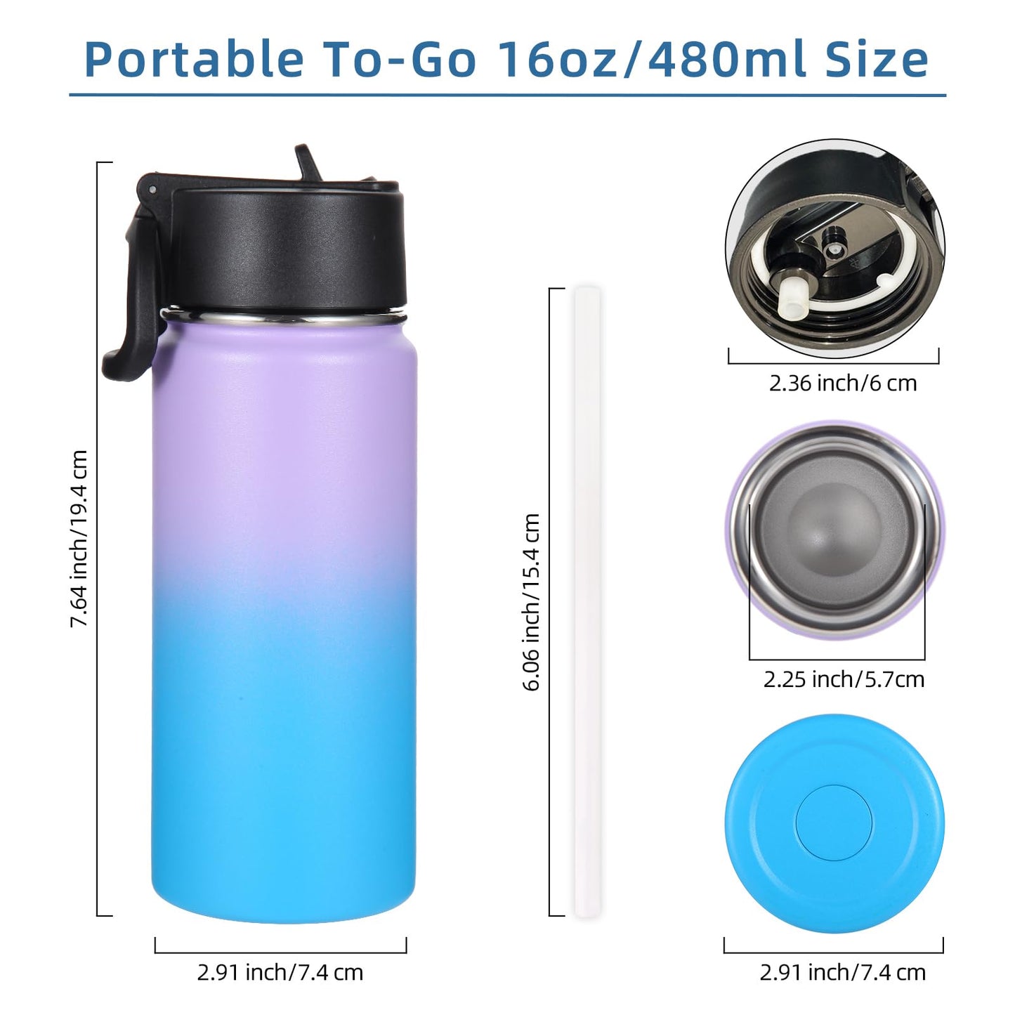 Volhoply 16 OZ Kids Water Bottle Bulk 8 Pack,Insulated Sports Bottles with Straw Lid,Stainless Steel Bottle with Handle Keep Cold & Hot,Double Wall Vacuum Cups for School(Assorted,Set of 8)