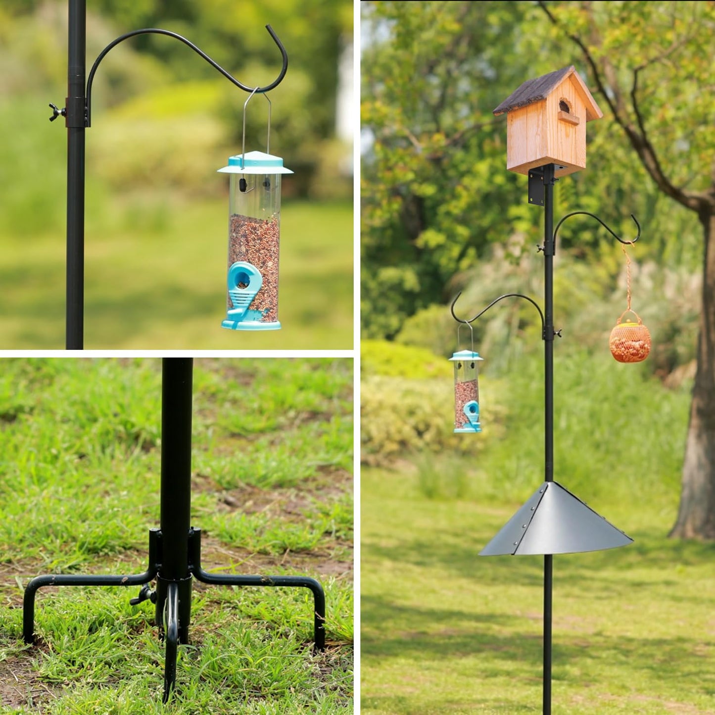 ERYTLLY Bird House Pole Mount Kit 80 Inch with 2 Hanging Hooks - Heavy Duty Adjustable Bluebird Feeder Support Rod Stand Set for Outside, Yard, Garden
