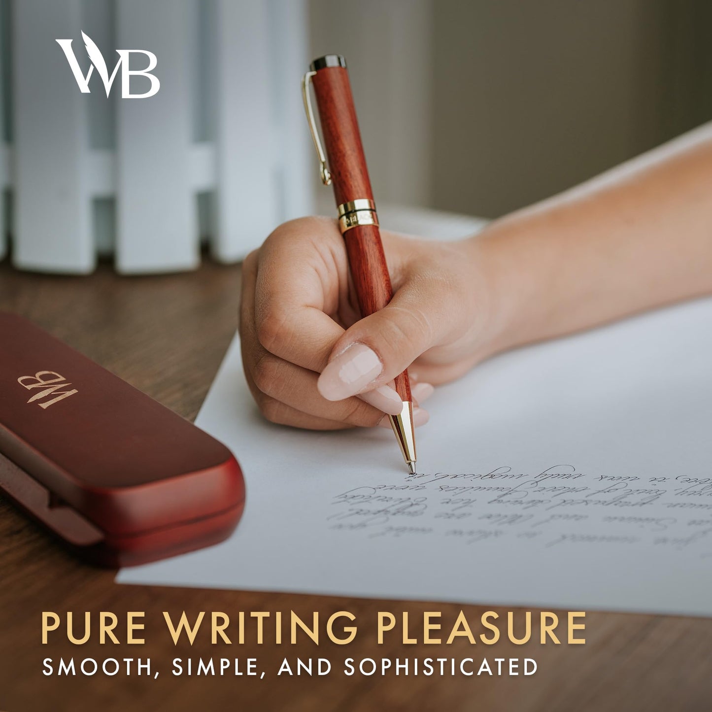 Wordsworth and Black Ballpoint Pen Set - Stunning Luxury Pen Bamboo Rosewood Gold Finish, Refillable, Best Ball Pen for Men & Women, Black Ink Refill, Elegant, Point Pen