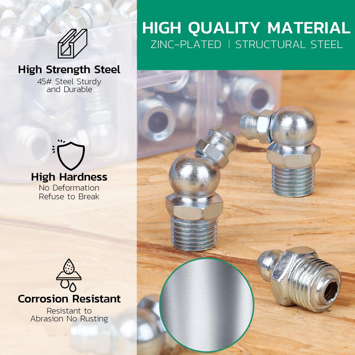 OURU 240PCS Grease Fittings Assortment,SAE & Metric Zerk Grease Fittings Straight 45 90 Degree with Wrench Kit(7-11mm) for Grease Gun