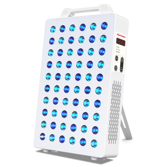 BONTANNY Blue Light Device, 450nm 480nm 590nm Blue Yellow Light Panel with 60 Pcs Dual Chips LEDs, Remote Control, Timer, Hanging Kit & Adjustable Stand for Home Office & Gym, BO-300 (White)