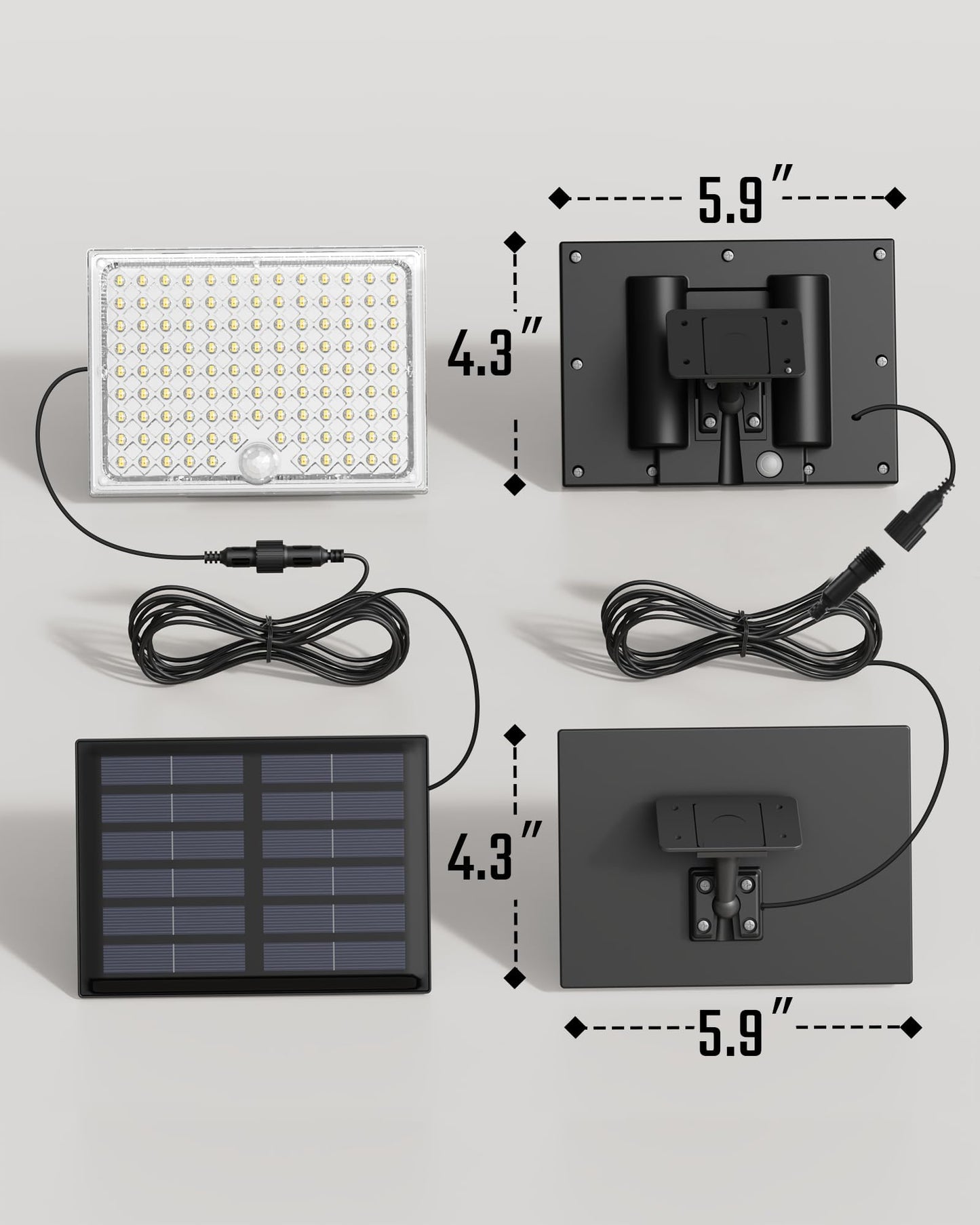 SUPERDANNY Solar Outside Lights with Motion Sensor, 113 Bright LEDs 7000K, Outdoor Flood Lights Dusk to Dawn with 16ft Cable IP65 Waterproof, Security Light for Front Porch, Garage, Side Yard-2 Pack