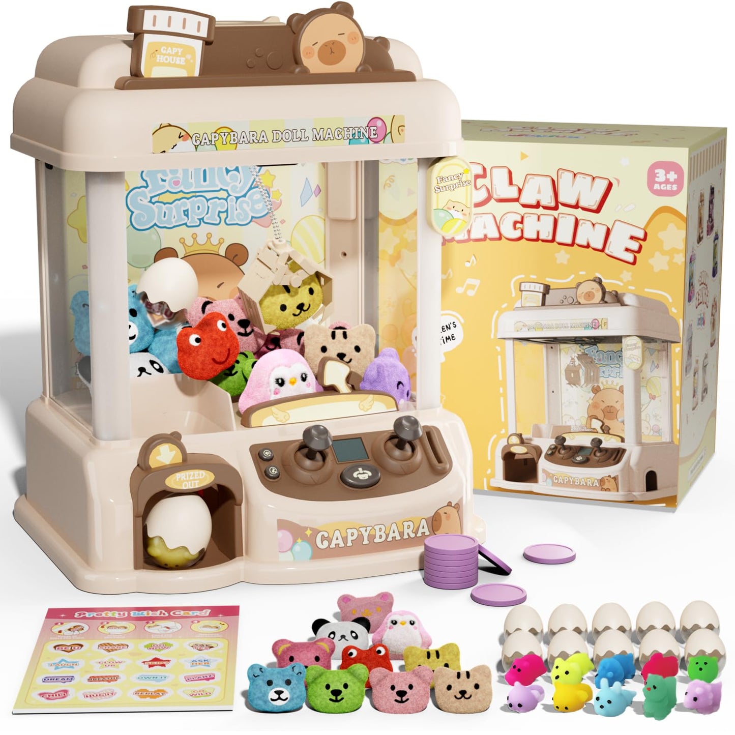 Claw Machine for Kids, Capybara Vending Machine for Age 3+, Toy Claw Machines with Plush and Squishy Prizes for Girls, Candy Grabber Dispenser Toy for Boys Age 3-8 (Capybara-Brown L)