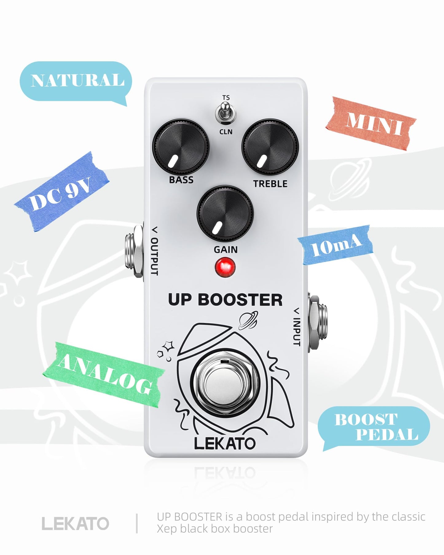 LEKATO Boost Guitar Pedal, 2-Mode Clean and TS Booster, Mini Boost Pedal for Electric Guitar, Truebypass, DC 9V