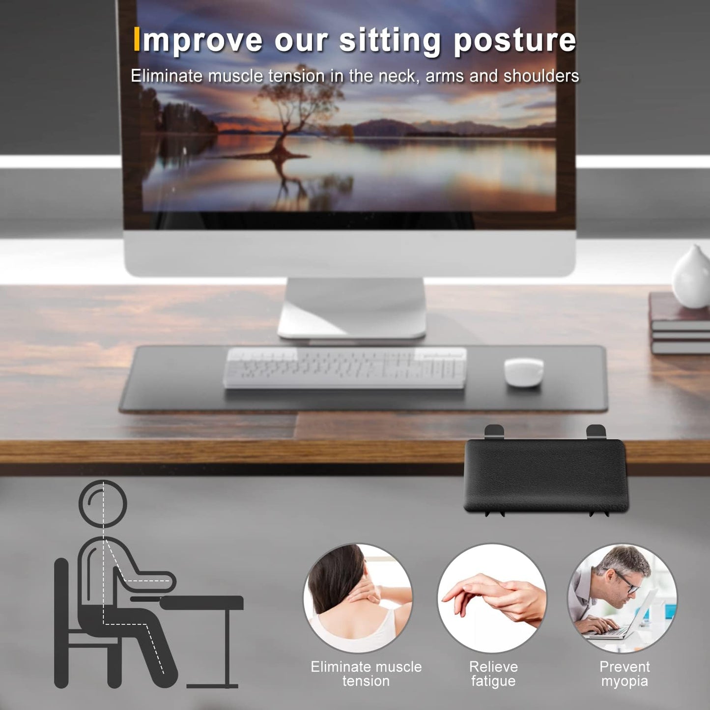 Giecy Desk Extender Adjustable Arm Rest for Computer Desk, Ergonomic Desk Extension Clamp On Table Extender Rotating Mouse Pad, Foldable Elbow Pad for Table Office Chair