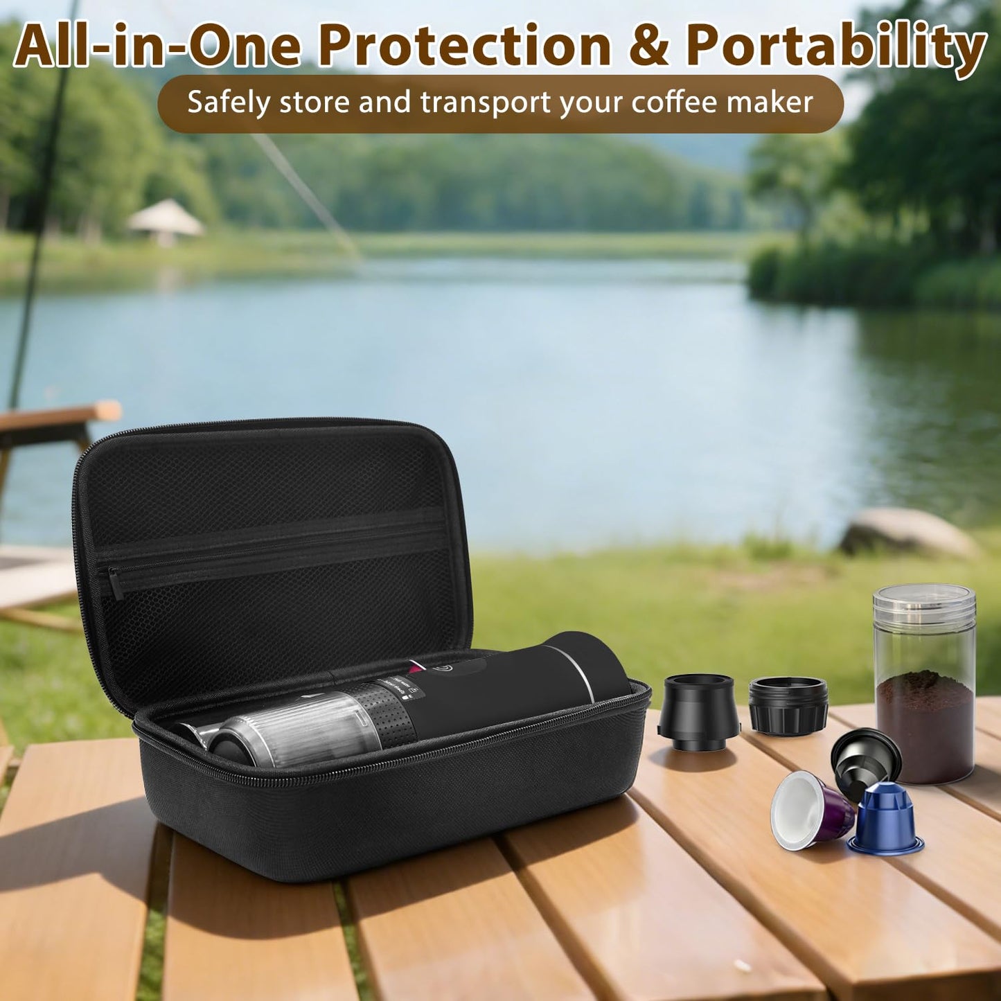 Swiitaey Portable Coffee Maker for Travel & Camping, Portable Espresso Maker with Bag, Rechargeable Cordless Battery Operated Coffee Makers for Ground Coffee, NS Capsule RV, Hiking, Office(Black)