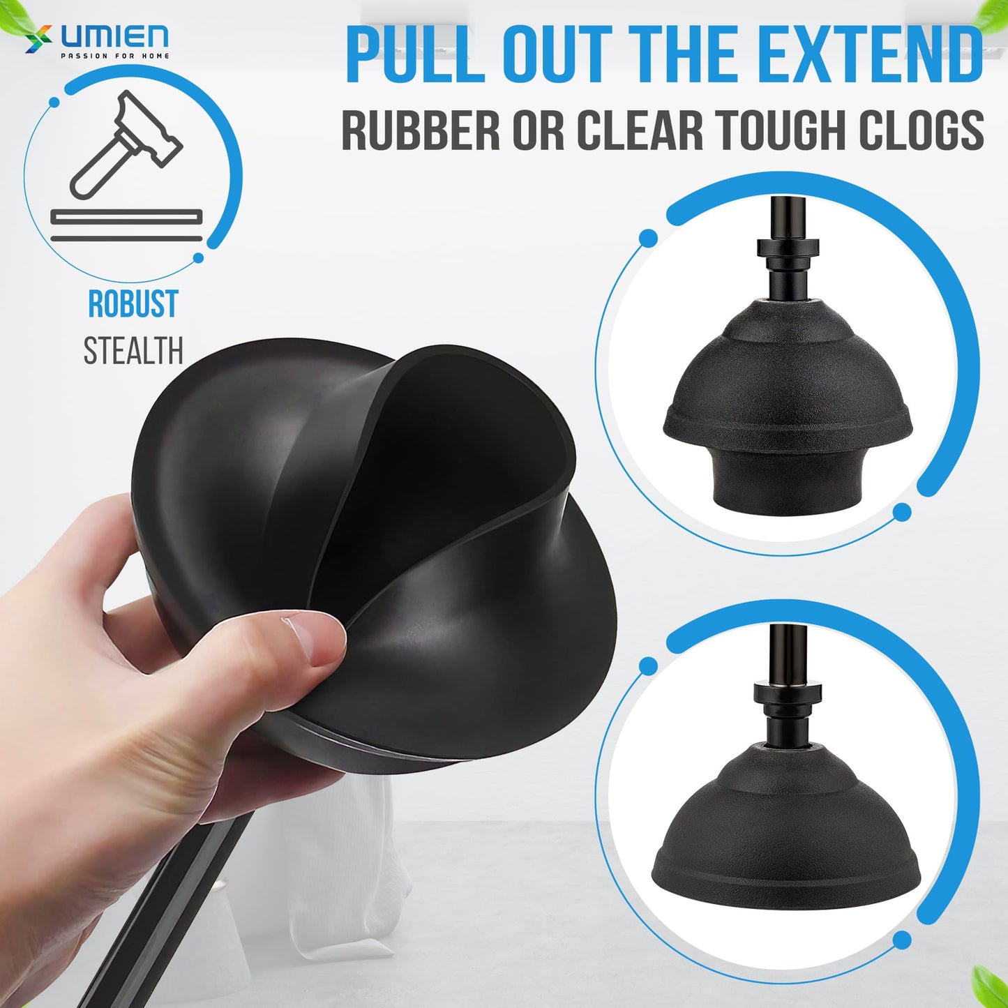 UMIEN™ Toilet Brush and Plunger Set - Black Stainless Steel Plunger and Toilet Brush Combo with Freestanding Canister - Modern and Sleek Bathroom Cleaning Accessories…