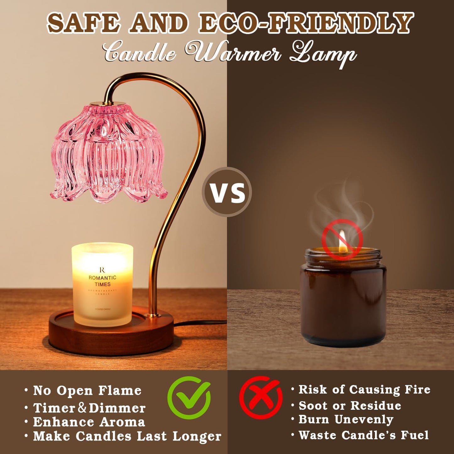 Pink Candle Warmer Lamp with Timer, Dimmable Candle Lamp Warmer, Mothers Day Birthday Gift Idea for Women Mom Who Have Everything, House Warming for New Home, Lotus Wax Melt Warmer for Jar Candles
