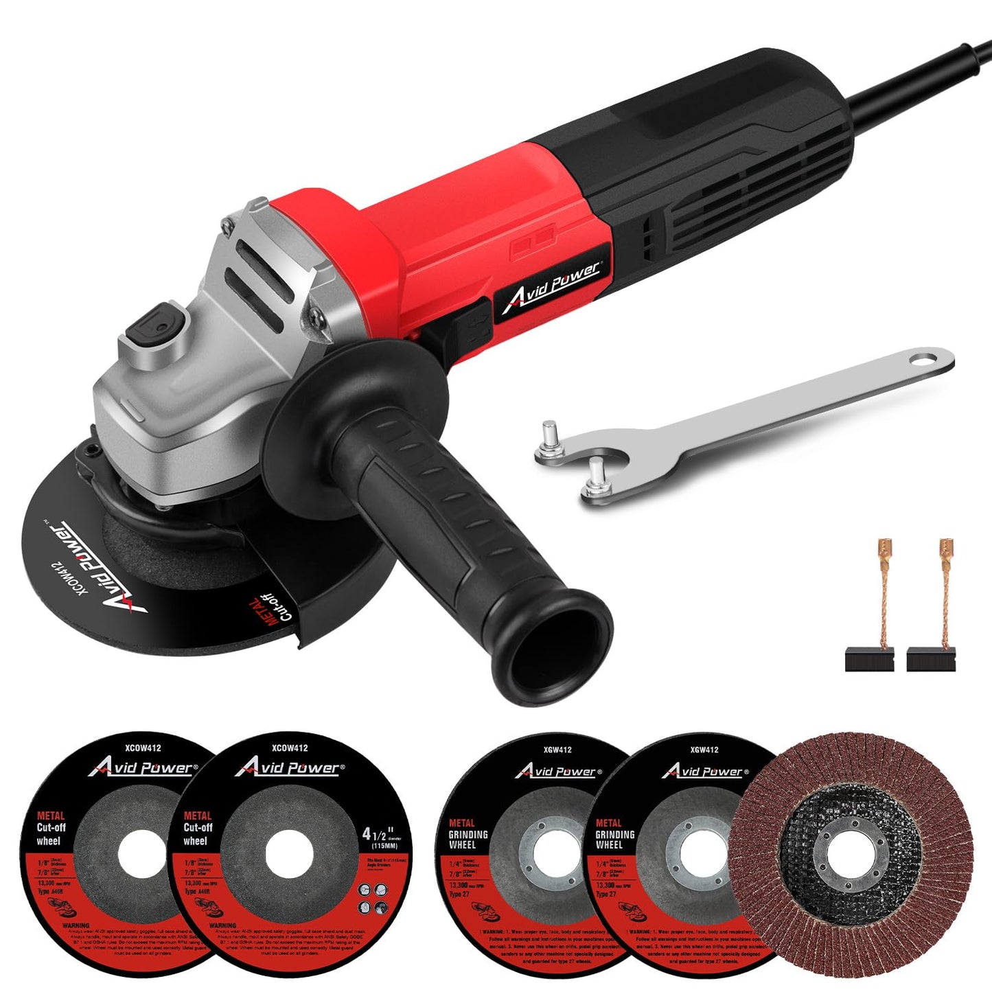 AVID POWER Angle Grinder, 7.5-Amp 4-1/2 inch Electric Grinder Power Tools with Grinding Wheels, Cutting Wheels, Flap Disc and Auxiliary Handle for Cutting, Grinding, Polishing and Rust Removal