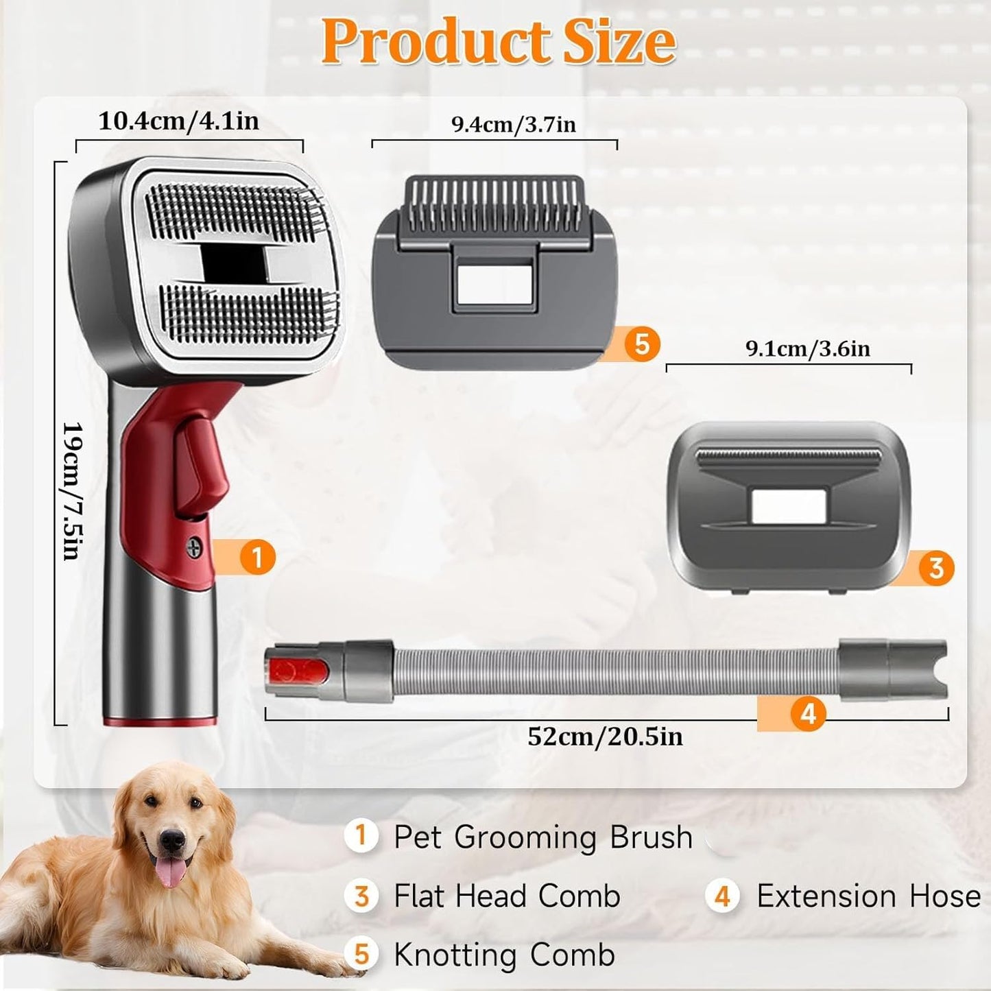 2-in-1 Pet Grooming Kit – Compatible with Dyson V7 V8 V10 V11 V15 Gen5, Dog Hair Vacuum Attachment, Self-Cleaning Brush Removes Hair, Dander & Undercoat, Extended Hose & Trigger Lock