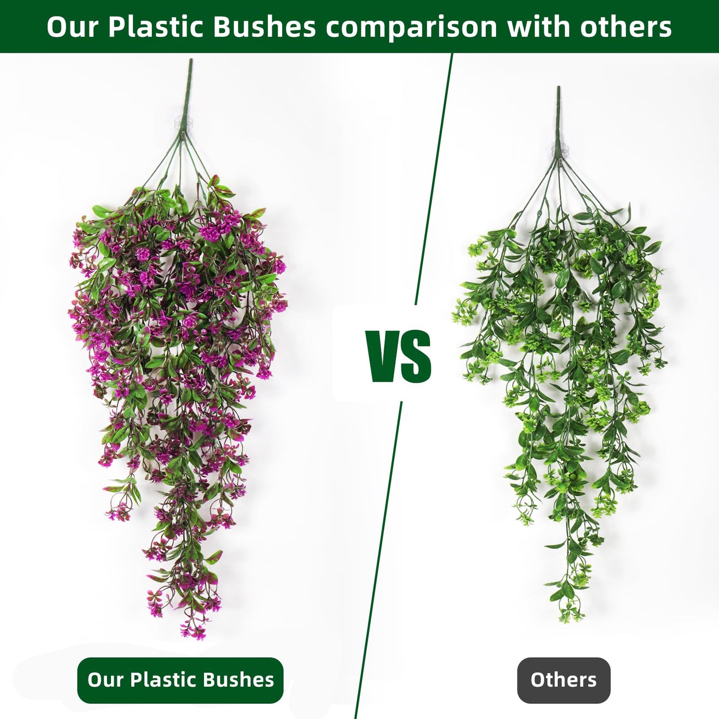 RECUTMS 2Pcs Artificial Hanging Flower Greenery Plants Spring Faux Greenery Artificial Plants for Outdoors Hanging Basket Plastic Home Garden Wedding Party Valentines Decorations(Fuchsia)