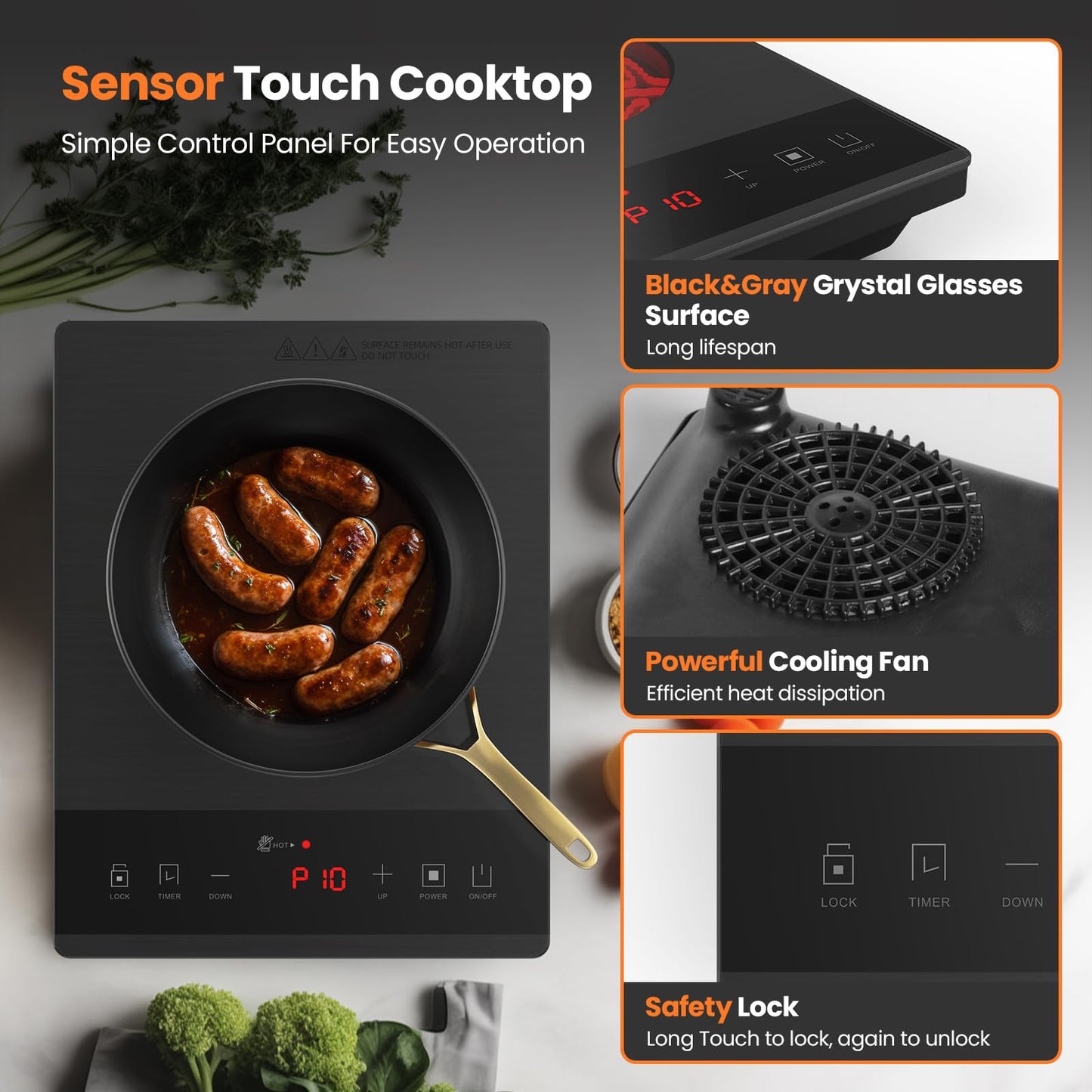 Electric Hot Plate,Nuopuplai Single Countertop Burner Portable Ceramic Cooktop For Cooking Ultra-thin Electric Stove Infrared Cooker,24-Hour Timer Child Safety Lock,Compatible With All Cookware