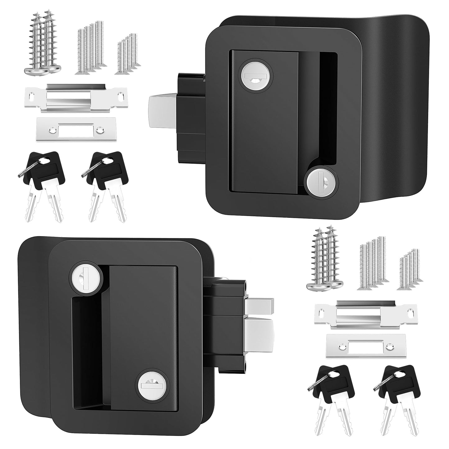DaierTek RV Door Lock, Camper Entry Lock Replacement - 3.75"x2.75"x1.5" (HxWxD) Zinc Alloy Black Handle Latch for Class B RV, Travel Trailer - 2pcs