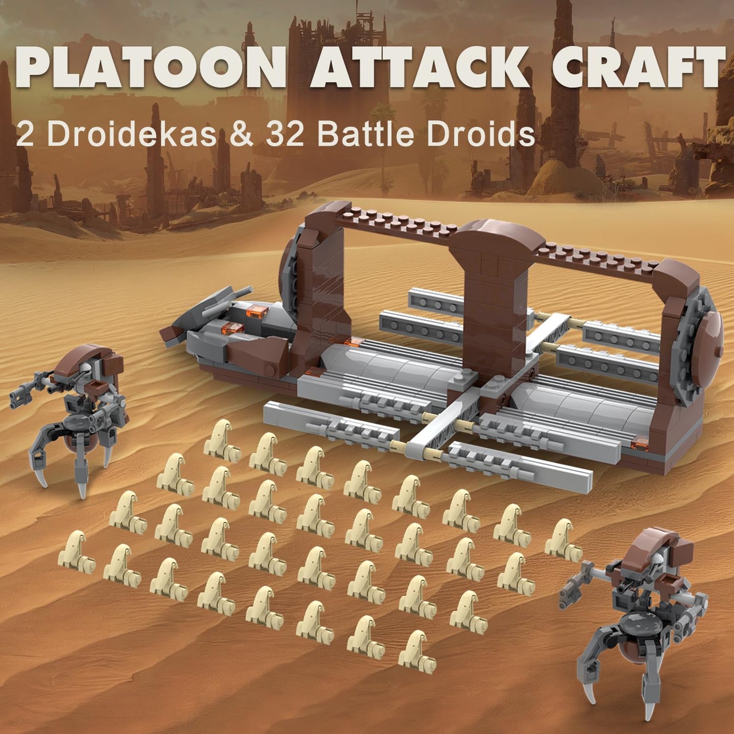 BrickTribe Battle Army Clone Platoon Attack Craft Building Set, 537 Pieces with 32 Battle Soldiers and 2 Droideka, Troop Carrier Building Toys Gift for Star Fans and Kids