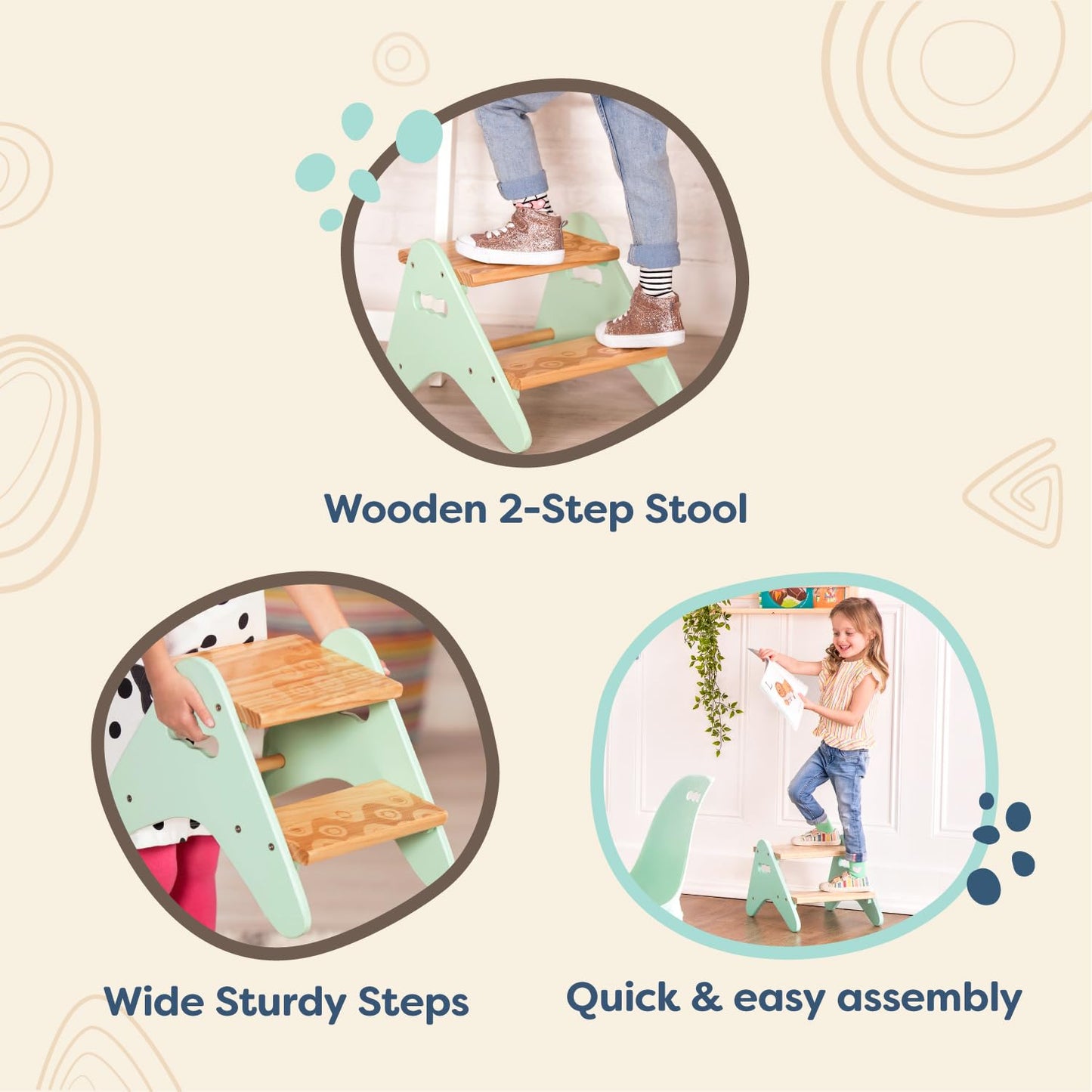 B. toys – Step Stool for Kids – Wooden Stepping Stool – Step Stool for Bedroom, Bathroom, Kitchen – Furniture for Toddlers, Kids – 2+ Years – Peek – A – Boost – Mint
