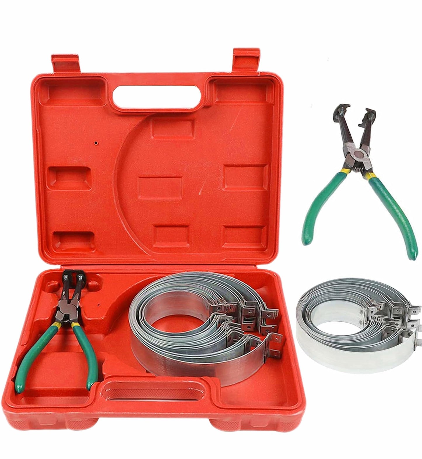 MOTOCOCHE Auto Piston Ring Compressor Set with Pliers and 14 Bands (62-145mm/2.44-5.71in), Removal Tool Kit for Repair Cars Trucks Engine