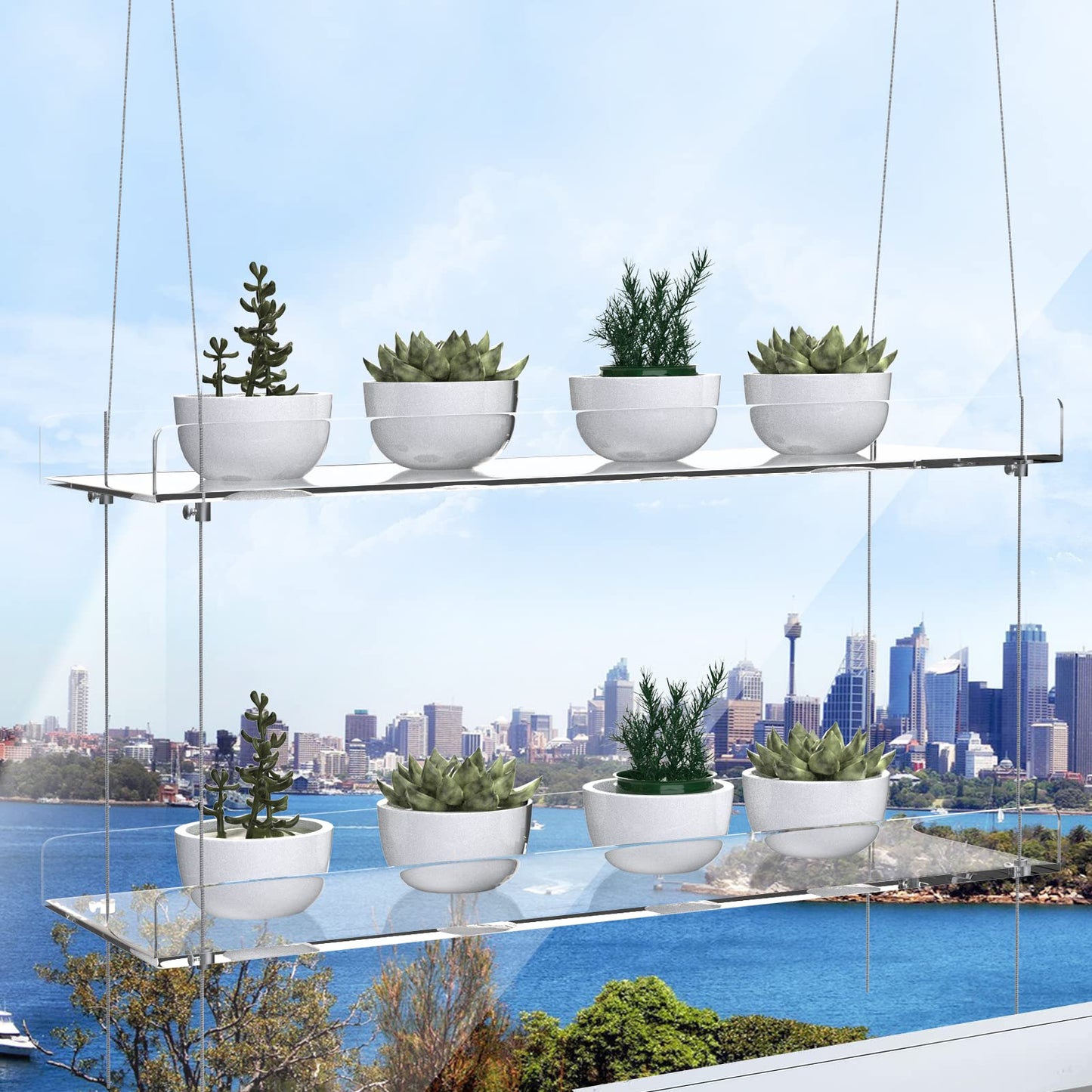 Clear Hanging Window Plant Shelves,Indoor Windows Wall Hanging Plant Stand Flower Display,Flower Pot Organizer Storage for Window Grow Herbs,Microgreens,Succulents,Flower