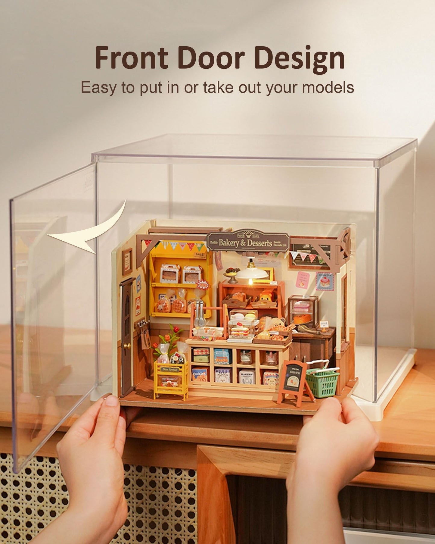 Rolife Dust Cover for Miniature House Building Sets, Stackable Acrylic Display Case with Door Dustproof Prevention (10.6x8.6x8.5inch)