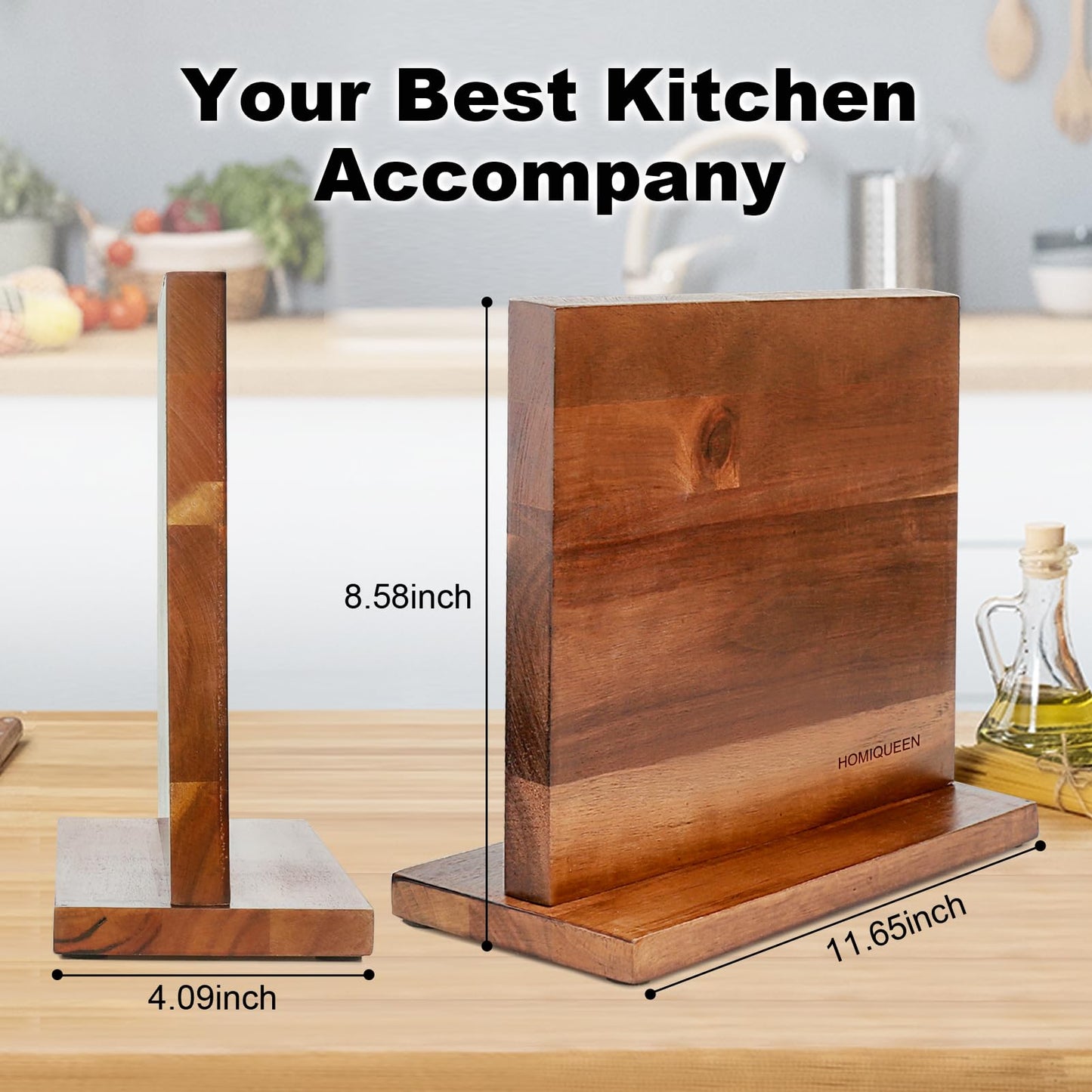 Magnetic Knife Block Magnetic Knife Holder Double Sided Rack with Strong Enhanced Magnets Acacia Wood Magnetic Knife Storage Stand