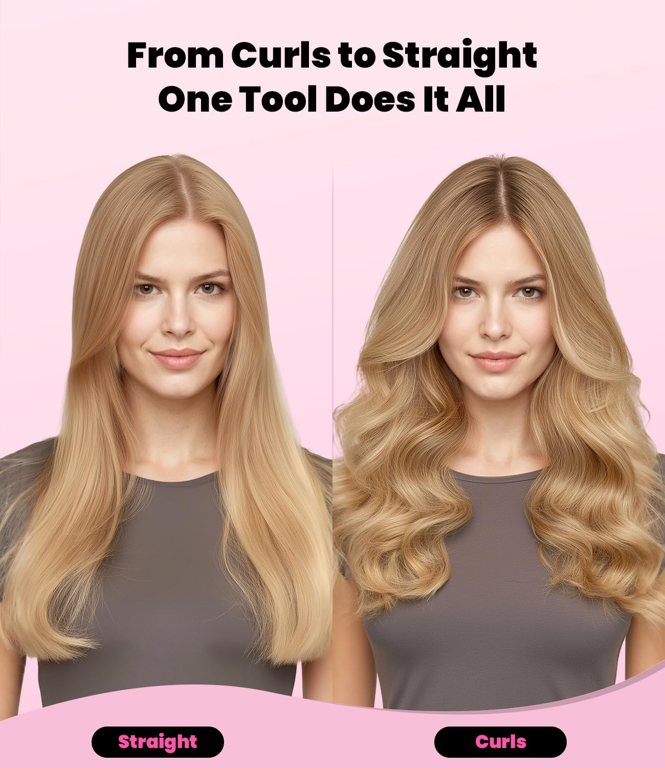 Terviiix 1 Inch Ceramic Flat Iron, Plancha De Cabello Profesional, Non-Snagging Plates, 3X Less Damage, 15s Fast Heating | Hair Straightener and Curler 2 in 1, 5 Adjustable Heat Settings, Hot Pink