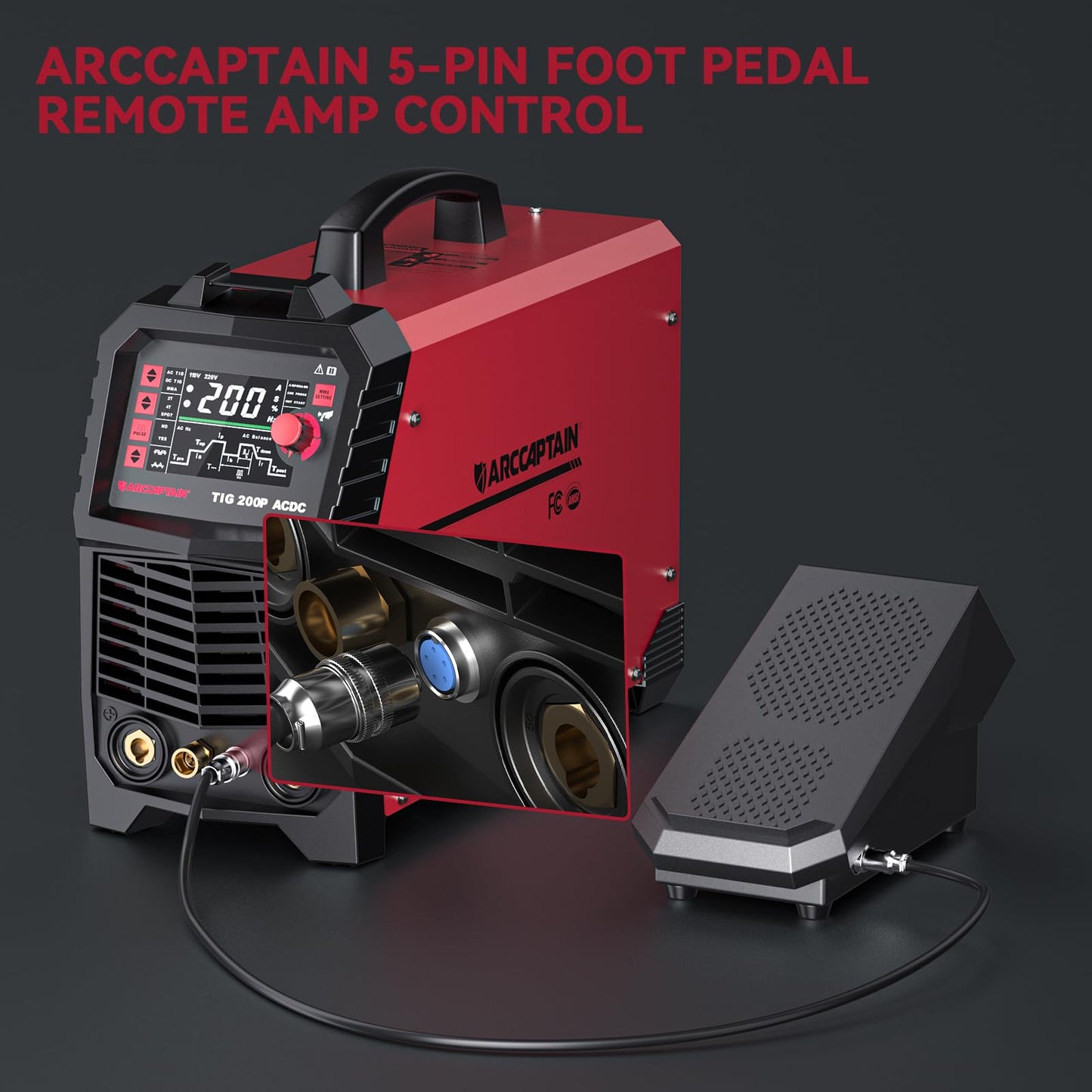 ARCCAPTAIN TIG 5-pin Welding Foot Pedal - Remote Amp Control TIG Foot Pedal, 10 Feet Cable for ARCCAPTAIN TIG200, TIG200P ACDC