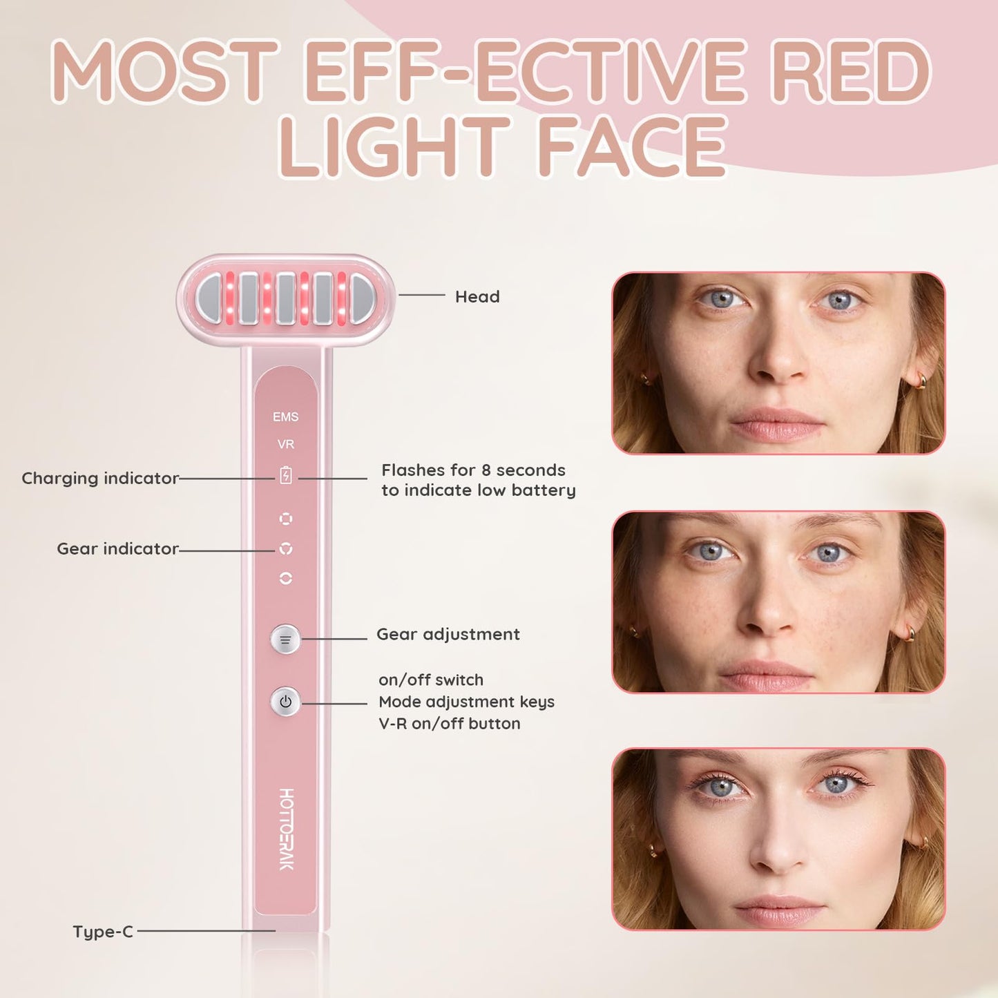 Hottoerak Red Light for Face and Neck, Portable Red Light Wand for Face Neck, Blue LED Light at Home