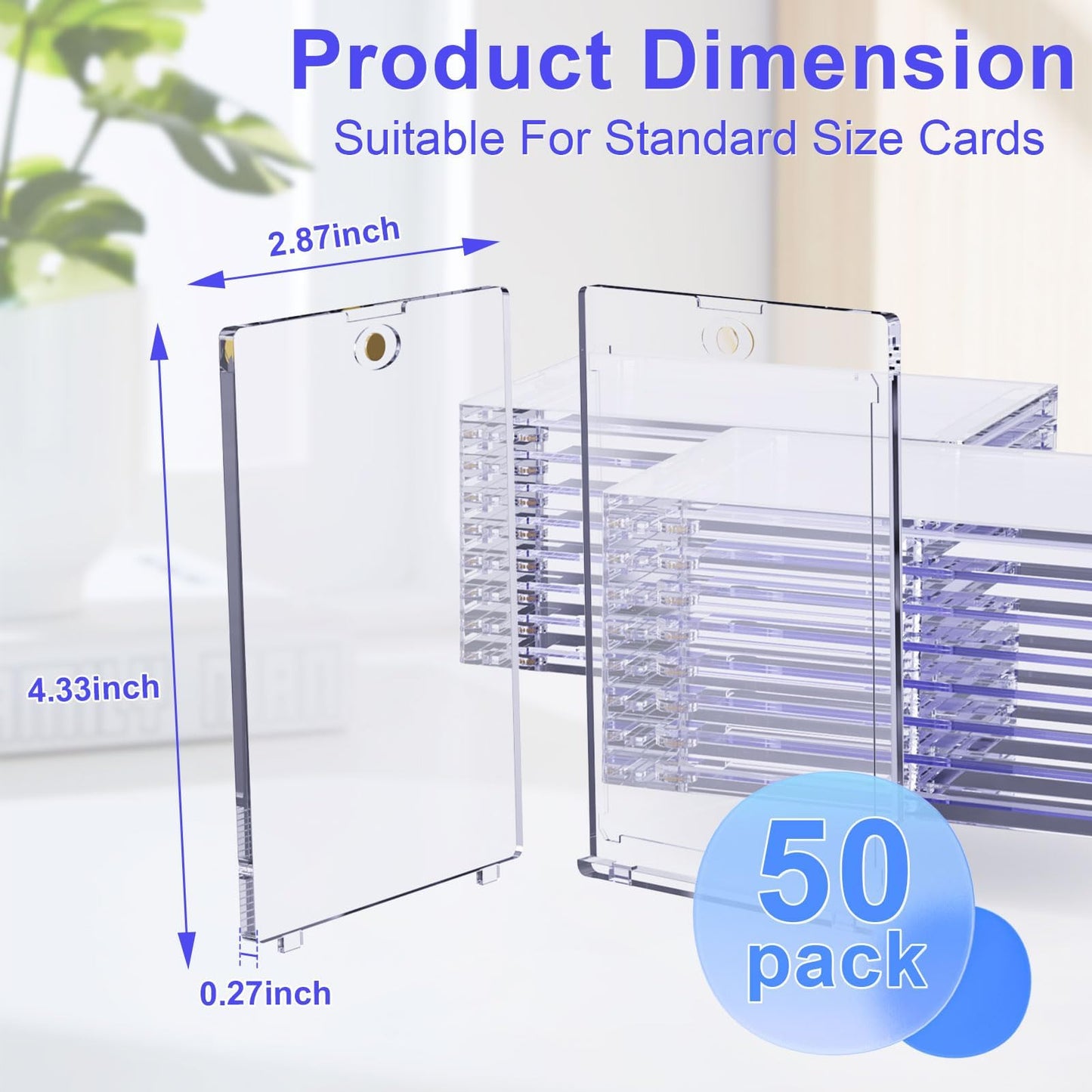 50 Pcs 35 PT Magnetic Card Holder for Trading Card,Top Loaders for Cards,Trading Card Sleeves,Baseball Football Hockey Sports Card Game Card Protective Card Holder