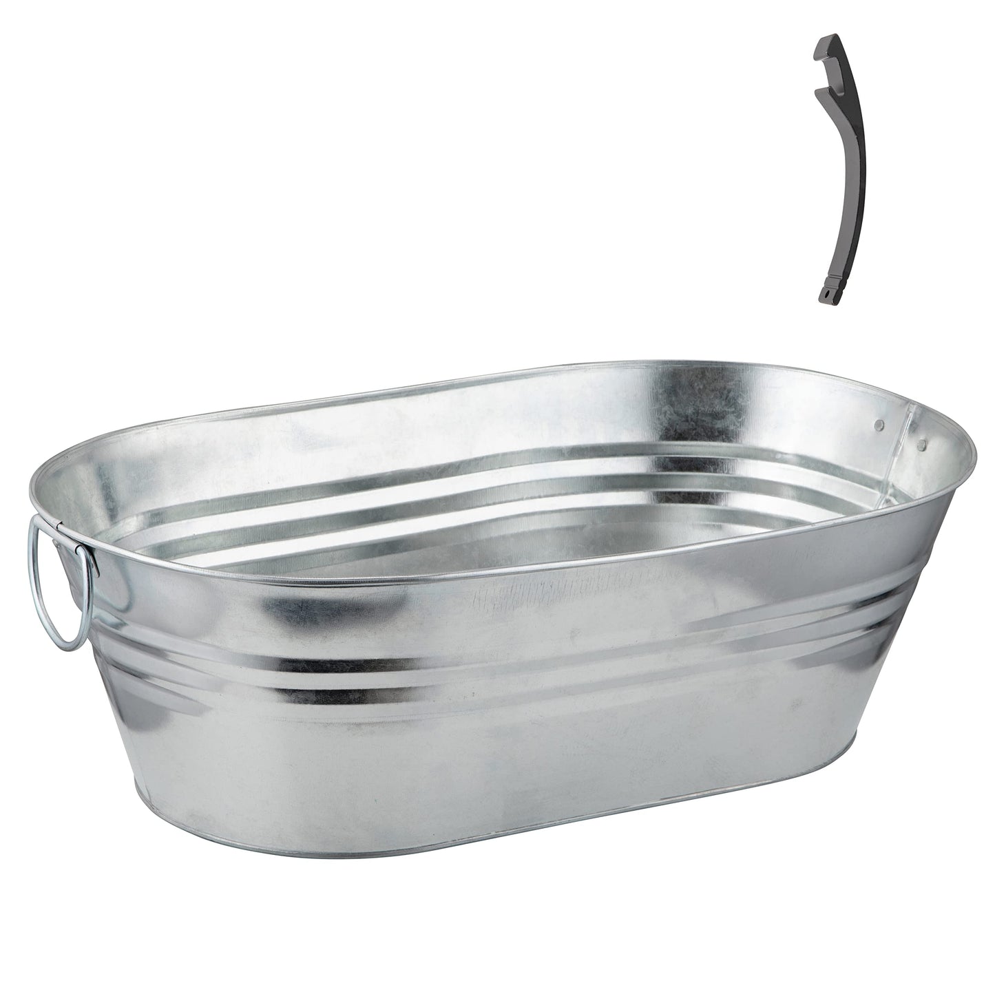 Katai - Galvanized Steel Drinks Bucket - Oval, 5.5 Gallon Rustic Style Drinks Tub, Carry Handles - with Bottle Opener