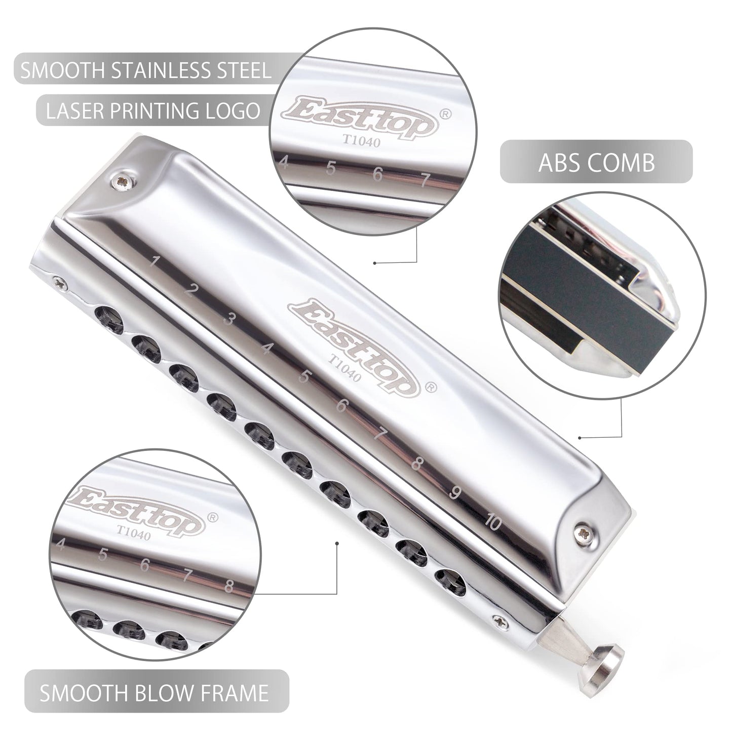 East top Chromatic Harmonica key of C, 10 Holes 40 Tunes Chromatic Harmonica Mouth Organ Musical Instrument for Adults, Beginners, Professionals and Students