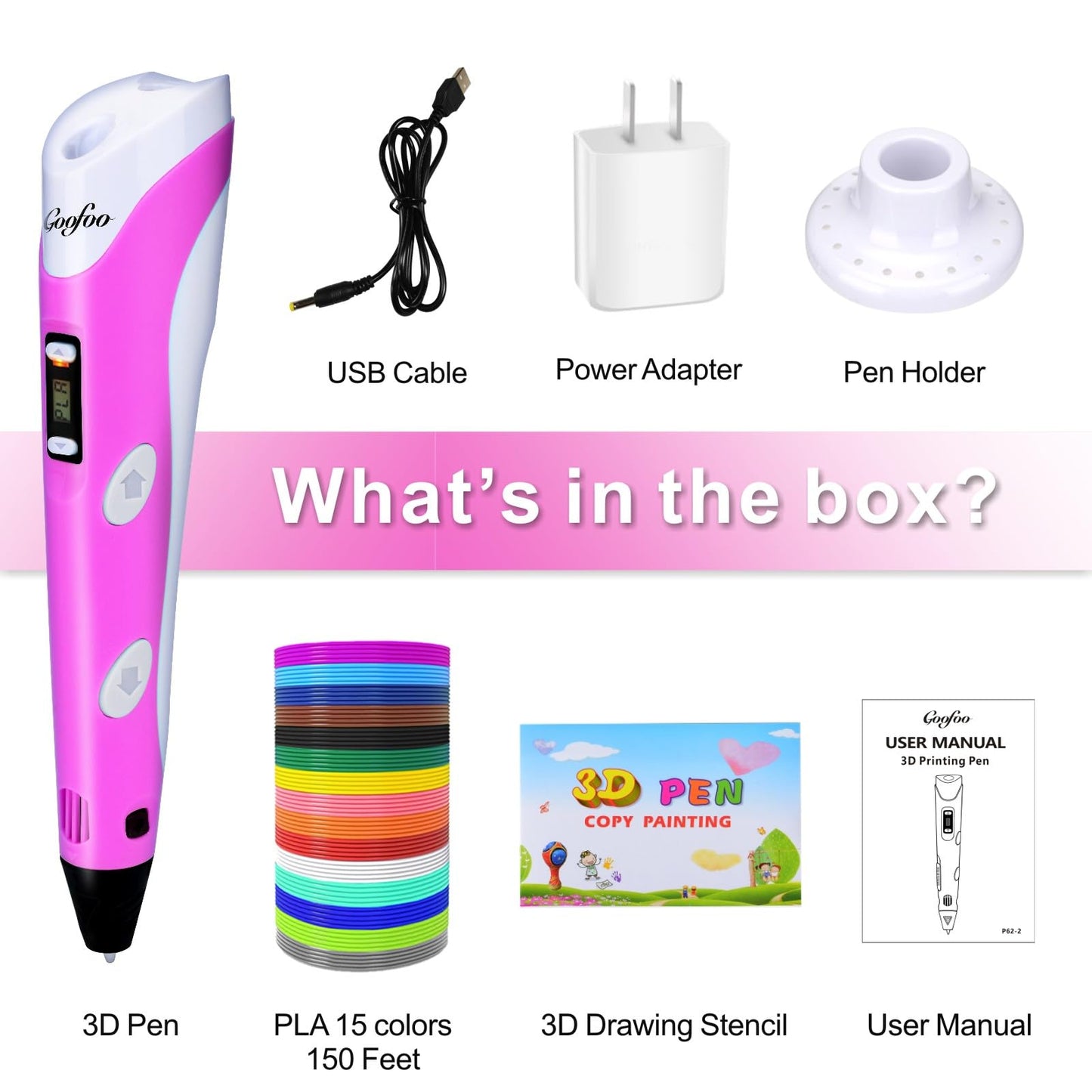 3D Pen for Kids, 3D Printing Pen Printer with 150ft PLA Filament Refills, 3-Dimensional Drawing Craft Art Set, stylo Impression 3-D Crayon Pencil Doodler, Gift for Boy Girl Teenager (P62-2, Purple)