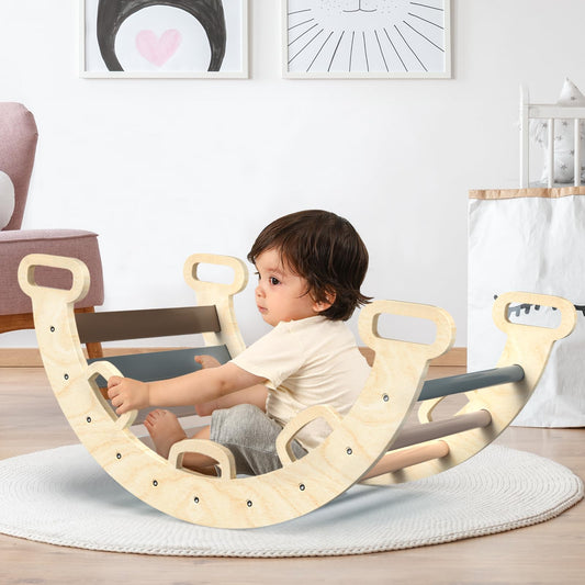 BlueWood Wooden Ladder Arch for Climbing Toddlers Set Waldorf Children Indoor Gym Learning Toys Playset Playground Kids - Mauve Pink