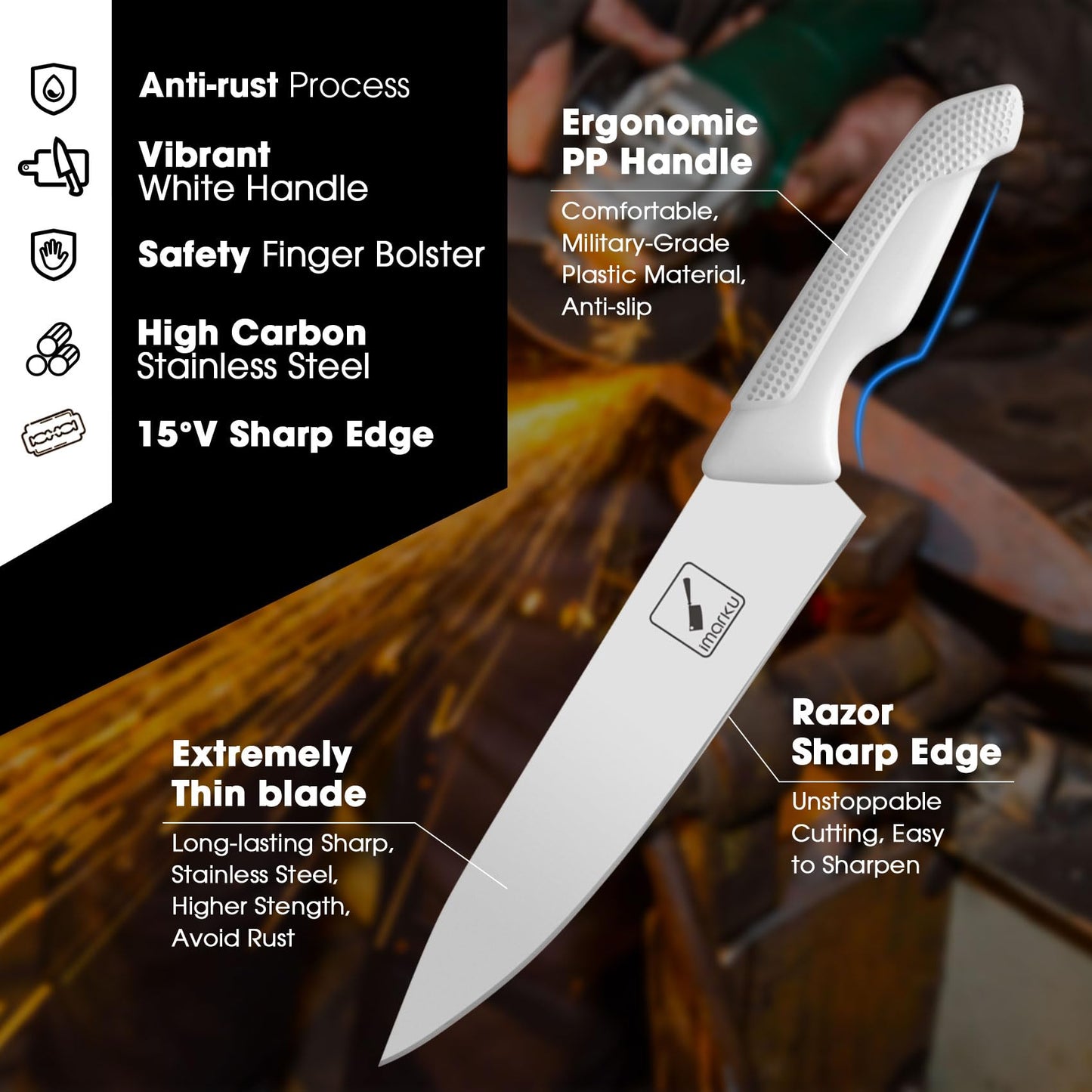 imarku Knife Set with Block, Sharp Knives Set with Built-in Sharpener, 14 PCS Japanese Stainless Steel Kitchen Knife Set, Dishwasher Safe, White, Ideal Home Cooking Gift for Mom