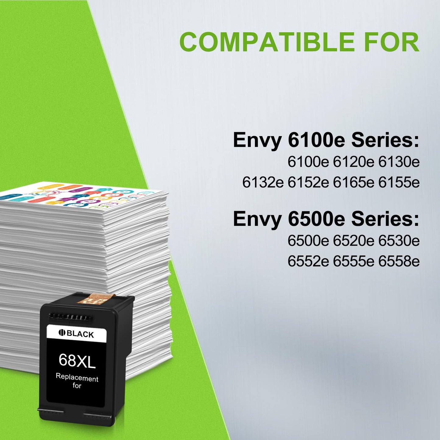 OULADUN 68 Black Ink Cartridge 68e Ink Replacement for 68 Series, Compatible with Envy 6555e, 6552e, 6155e, 6152e, 6558e Printers (1 Black)