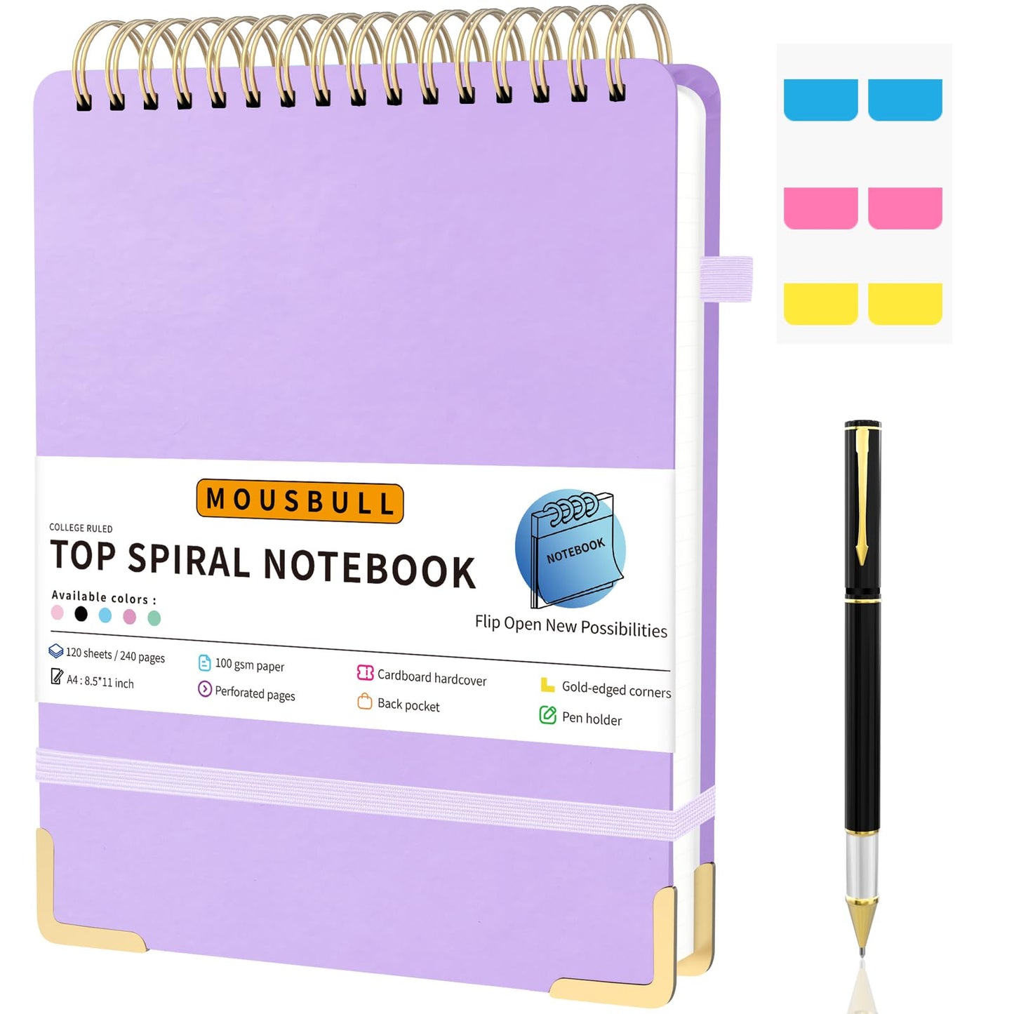 Top Spiral Notebook, A4 Hardcover Top Bound Steno Pads, 240 Pages 100gsm College Ruled Left Handed Notebook Journal for Work, School, Meeting Writing - Purple, 8.5" x 11"
