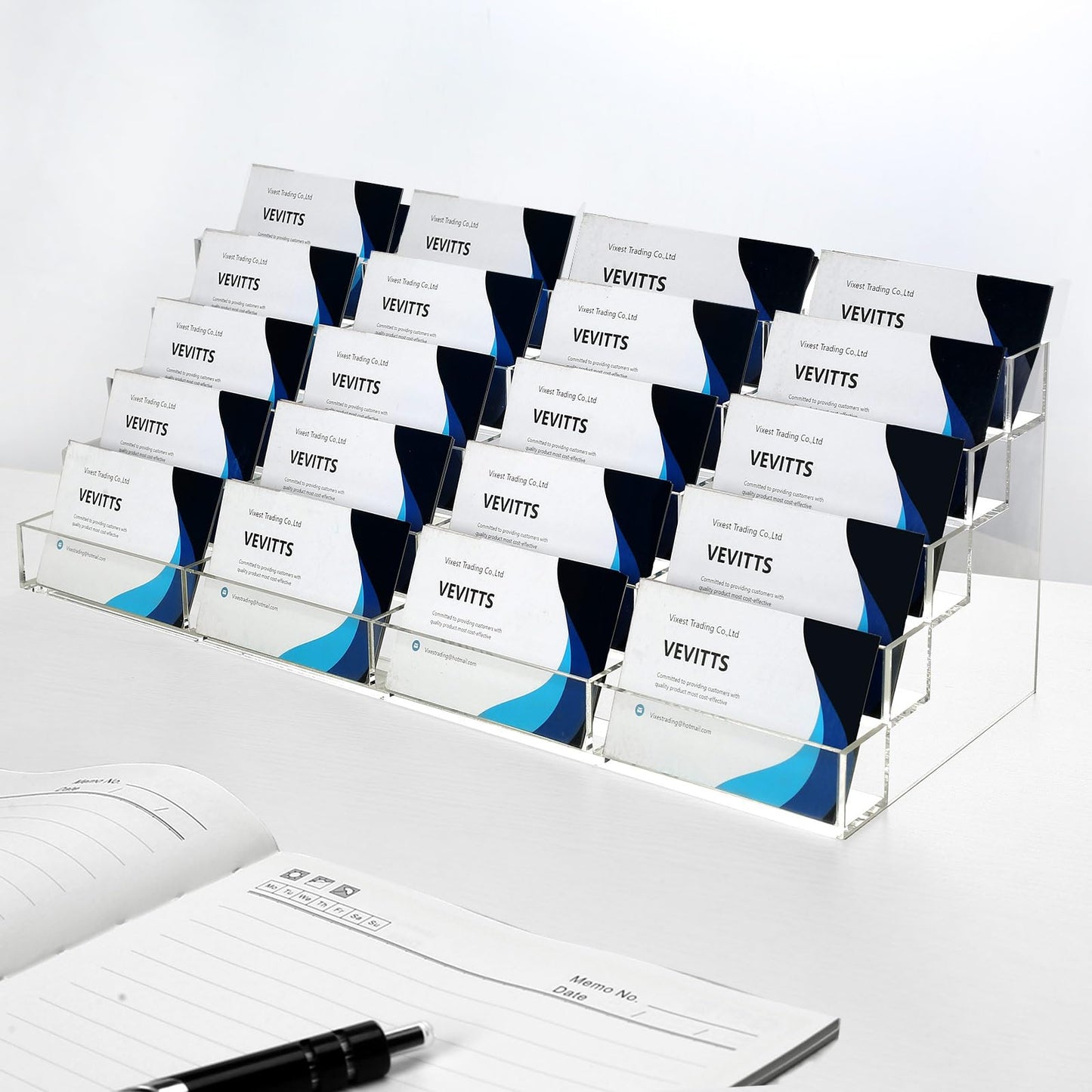 Vevitts 20 Slots Glass Business Card Holder Stand - Acrylic Name Card Display Stand Office Desktop Countertop Business Card Organizer