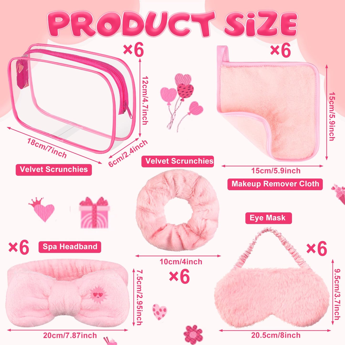 30 Pcs Spa Sleepover Party Supplies 6 Bow Makeup Headband 6 Plush Sleep Eye Mask 6 Velvet Scrunchies 6 Makeup Remover Cloth 6 Clear Cosmetic Bags for Women Slumber Party Favors, Pink, Cute