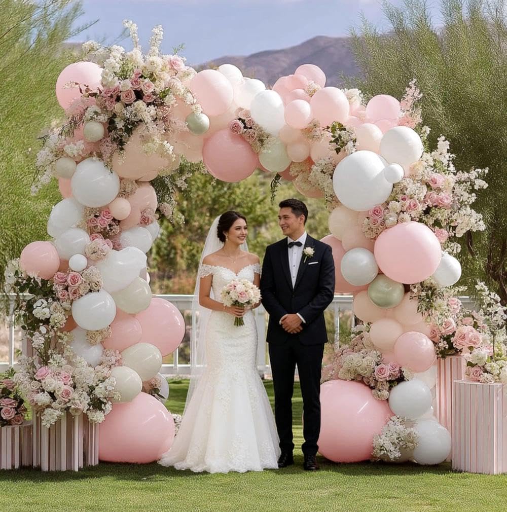 Pink White Balloon Garland Double Stuffed Peach Balloons Cream Beige Pastel Pink Balloon Arch Kit Pearl Sand White Balloons for Baby Shower Birthday Wedding Anniversary Party Decoration