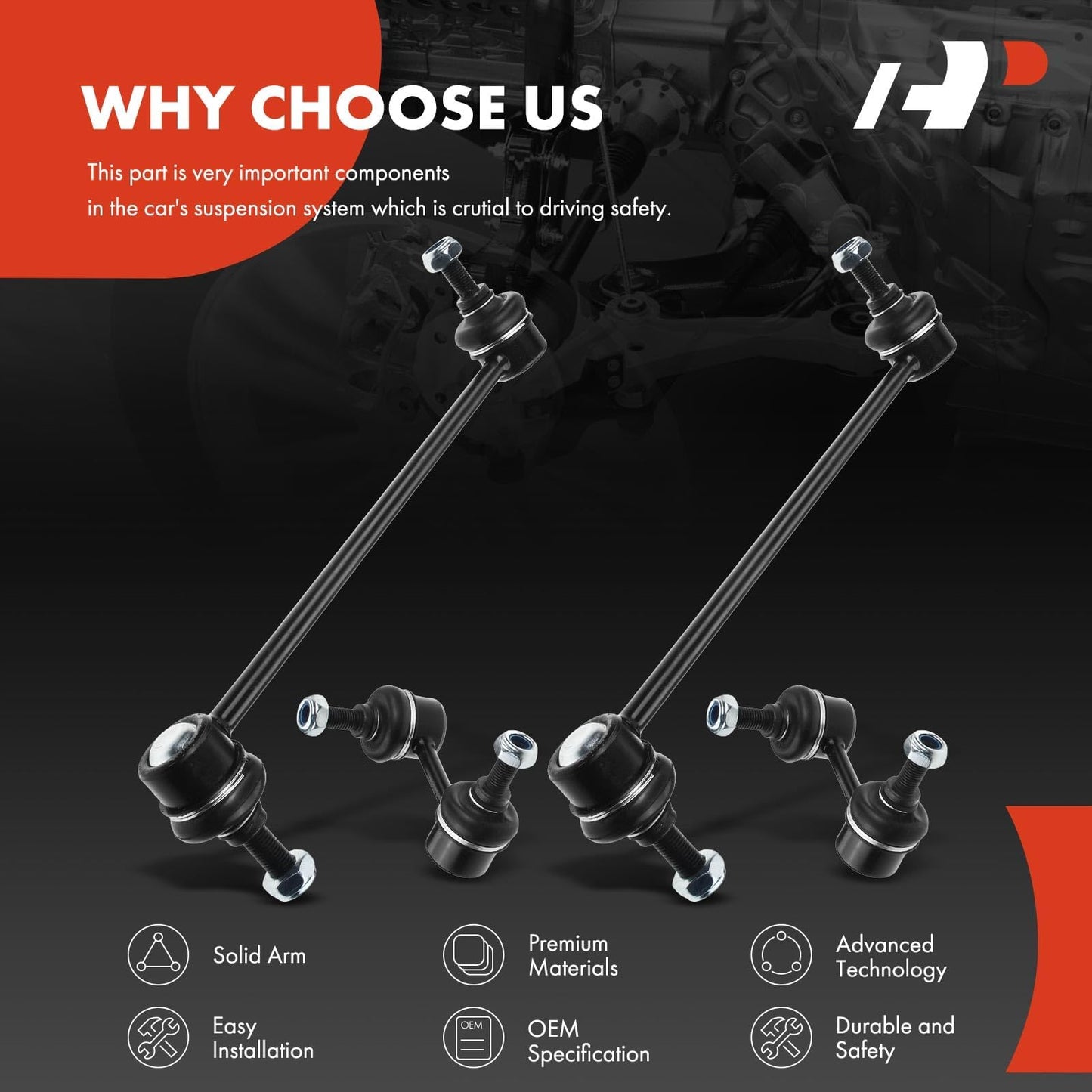A-Premium Set of 4, Front & Rear Sway Bar Links Kit Stabilizer Bar Links Compatible with Mitsubishi Outlander (Sport & Outlander PHEV), Lancer, Eclipse Cross, Dodge Avenger, Caliber, Chrysler Sebring