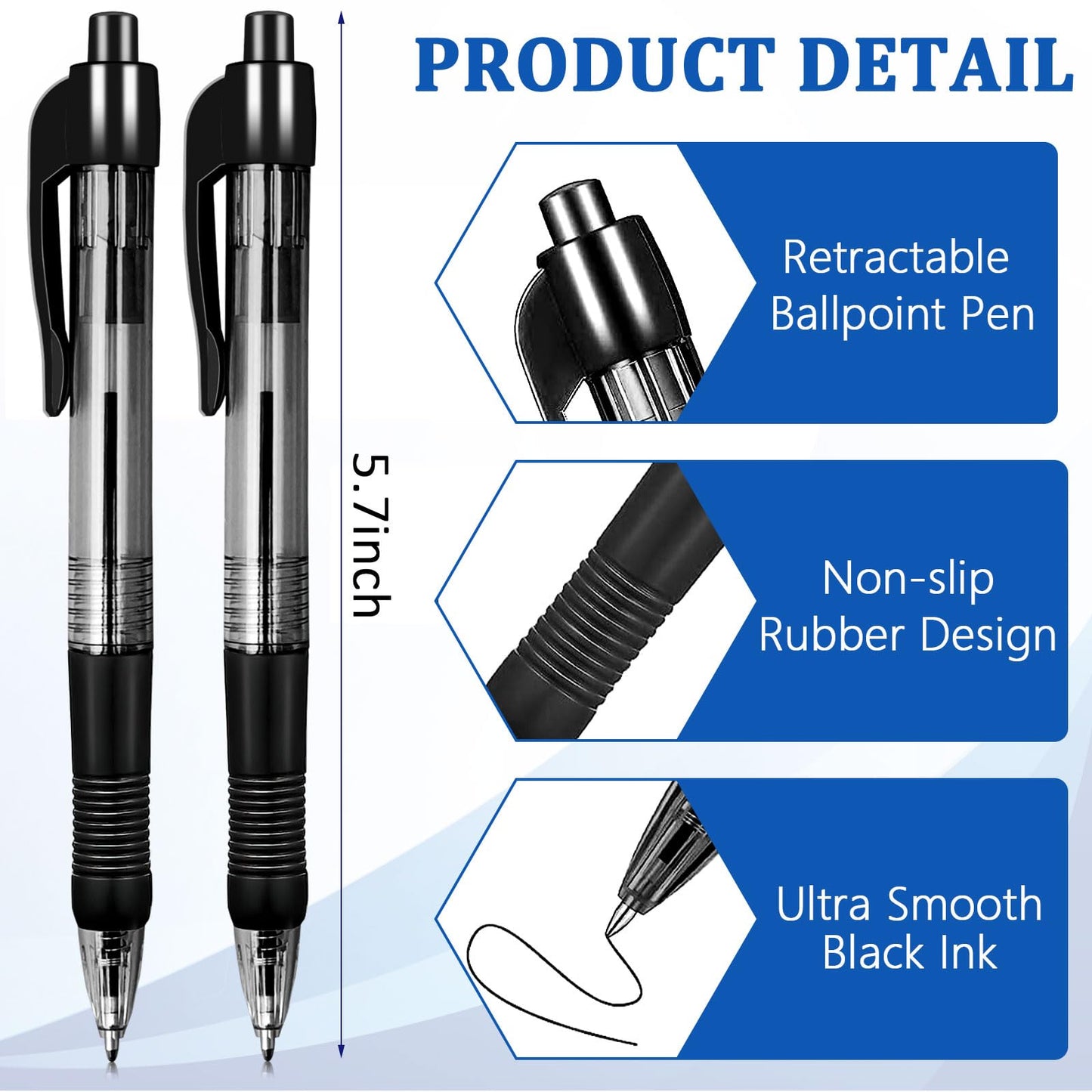 300 Pack Retractable Ballpoint Pens Bulk,1.0 mm Medium Point Click Pen Refillable Smooth Writing Rolling Ball Pens With Grip Ball Point Ink Pen for Journal Writing Office School Supplies(Black Ink)