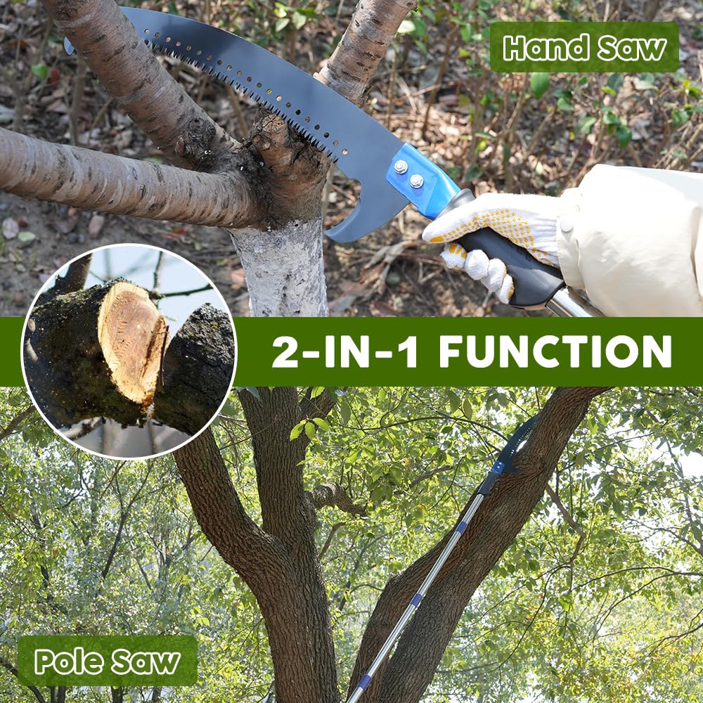 OUDUCK 14FT Pole Saw for Tree Trimming, Manual Pole Saw Extendable Tree Pruner with Sharp Saw Blade, Tree Branch Pruner Garden Tools