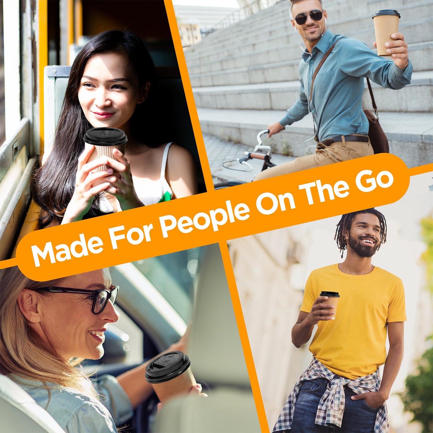 (500-Pack) Coffee Cup Lids - Disposable Coffee Lids for 10, 12, 16, 20, & 24 oz Paper Cups, 8 oz Squat Cups, Dome for To-Go Beverages, Expresso, Tea, Hot Chocolate - Black