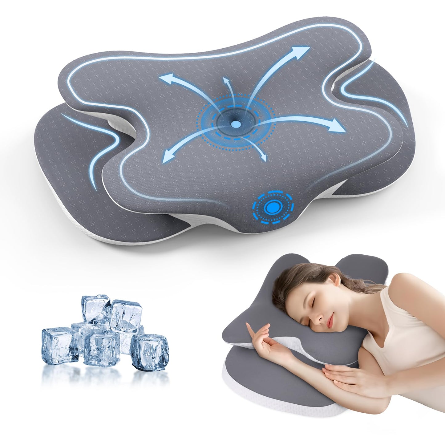 JINXIA Cervical Neck Pillow for Neck and Shoulder, Odorless Memory Foam Pillows & Soft Silk Cover, Ergonomic Orthopedic Neck Support Pillow for Side Back Stomach Sleepers, Gray