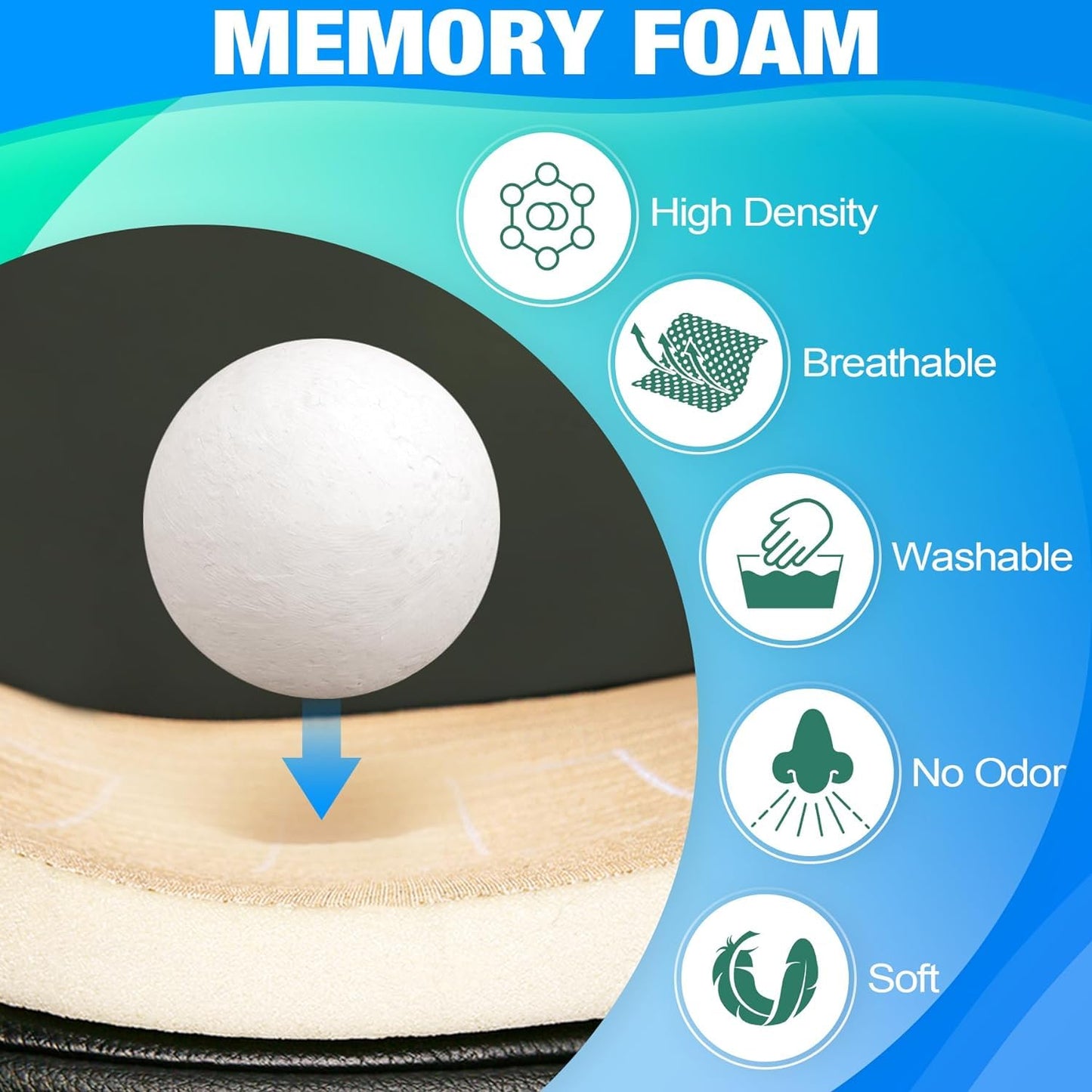 Car Seat Cushion and Lumbar Support Pillow Memory Foam Desk Chair Cushion Back Support for Automotive Seat Driver, Travel, Office Chair, Leg and Back Pain Relief, Washable and Adjustable Strap, Black