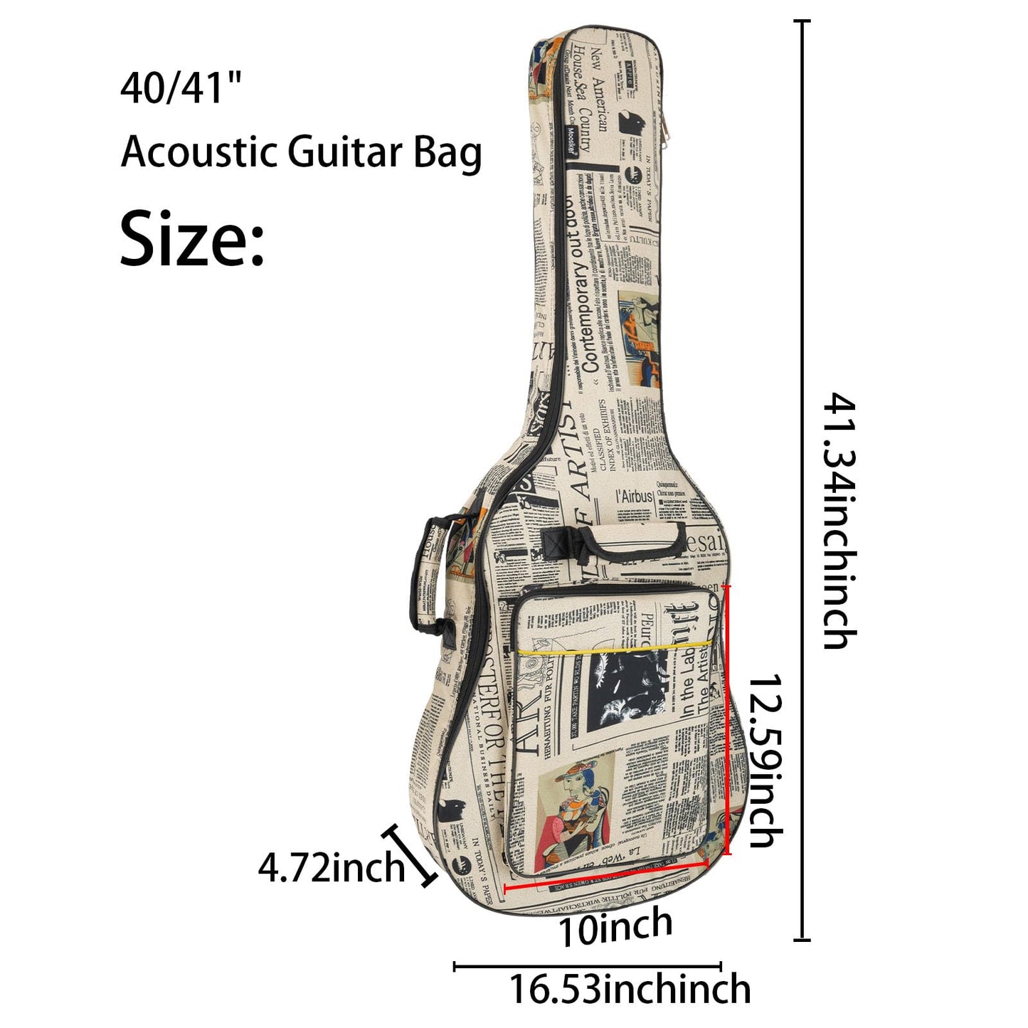 moosiker 40/41 Inch Acoustic Guitar Gig Bag 6mm Padding soft Guitar Case (40/41 inch Newspaper guitar bag)