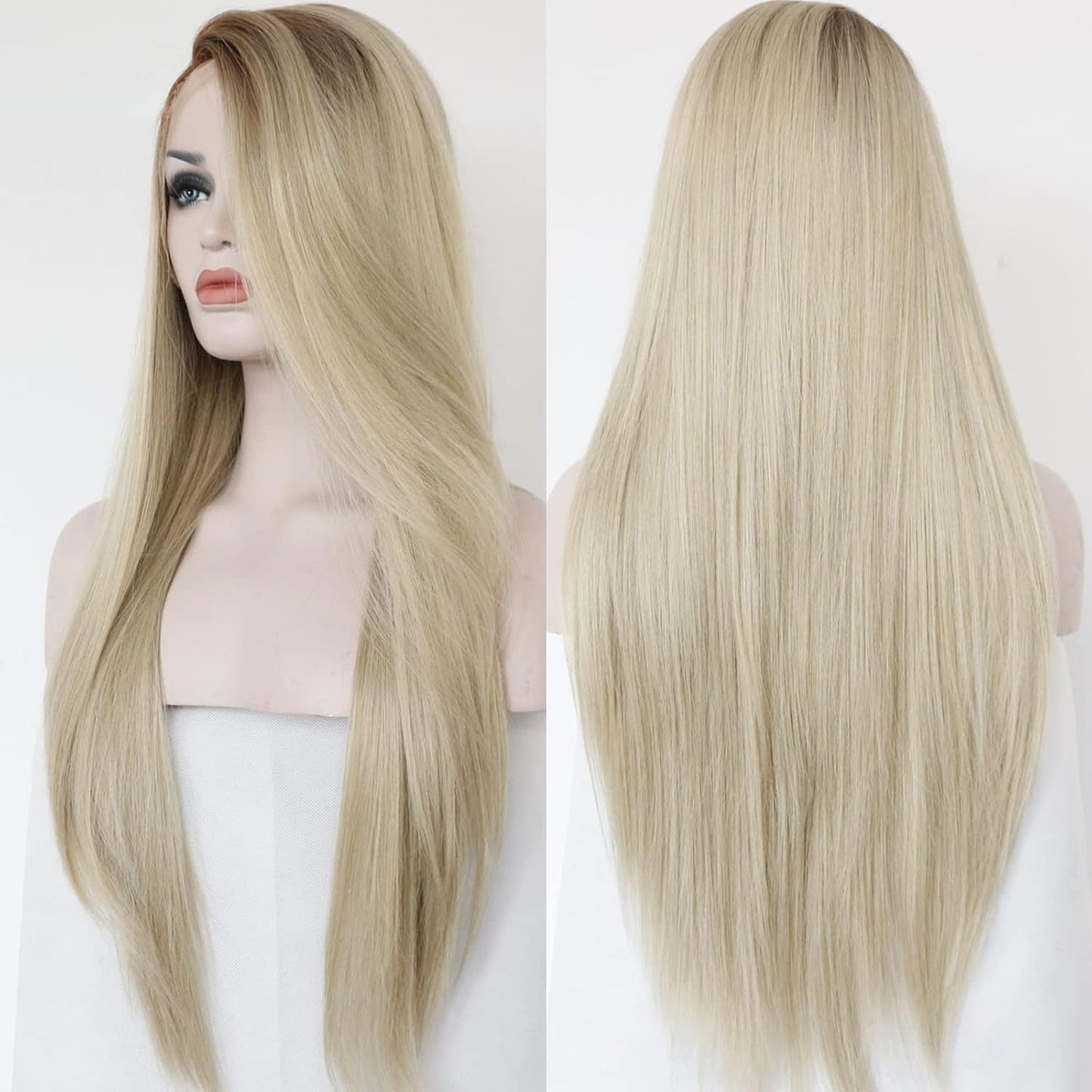 Blonde Lace Front Wig Long Body Wavy Auburn Synthetic 13X3 Lace Front Wigs Glueless Hair Pre Plucked Free Part Heat Resistant Hair for Women Drag Queen 22 Inch