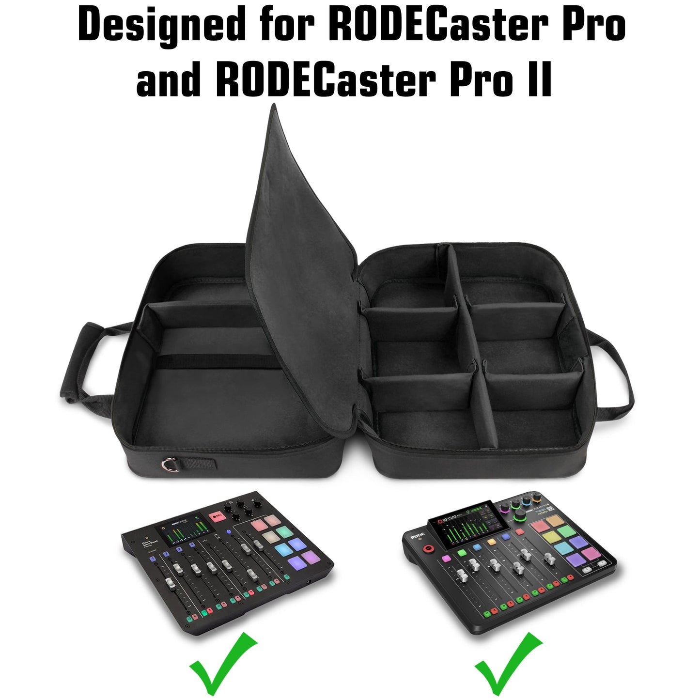 USA GEAR Audio Mixer Case - Podcast Mixer Travel Case with Scratch-Resistant Interior & Customizable Storage - Compatible with RODECaster Pro, RODECaster Pro II, RC Duo & More Audio Equipment (Black)
