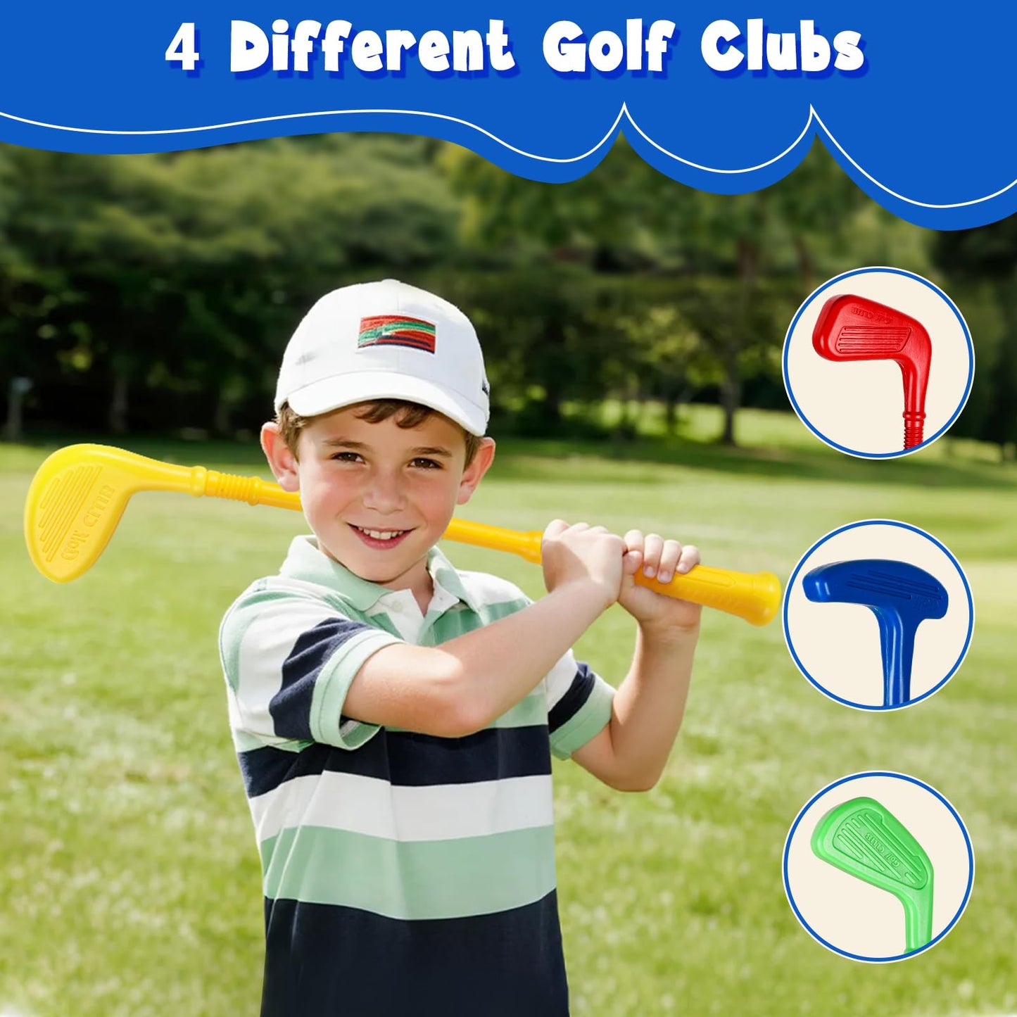 SUPER JOY Toddler Golf Set with Mat, Kids Golf Cart with 4 Clubs & 8 Balls, Indoor Outdoor Golf Toys for Boys Girls, Mini Golf Gifts for Baby 3-5 Years Old