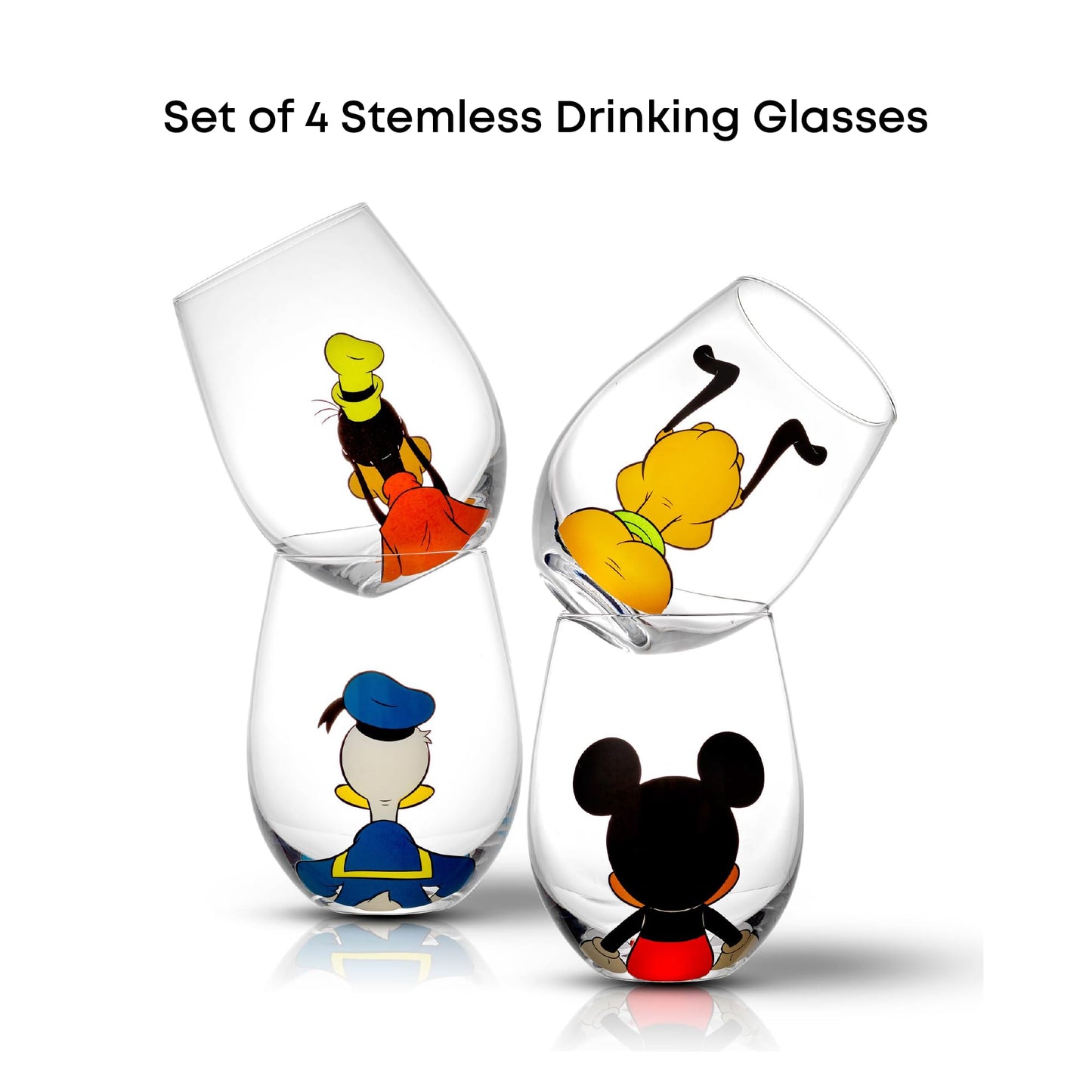 JoyJolt Disney Mickey Mouse Squad Collection Tumblers. 15oz Stemless Wine Glasses Set of 4 Stemless Drinking Glasses. Gifts Stuff, Wine Glass Mickey Mouse Cup Set