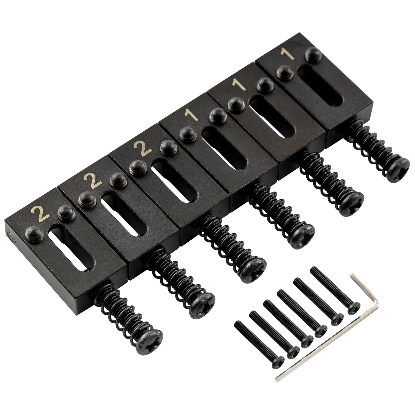 Musiclily Ultra 10.5mm Full Solid Brass Modern Style Roller Saddles for Strat Tele Style Electric Guitar Bridge, Black (Set of 6)